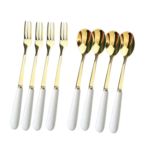 White 4 Forks+4 Spoons