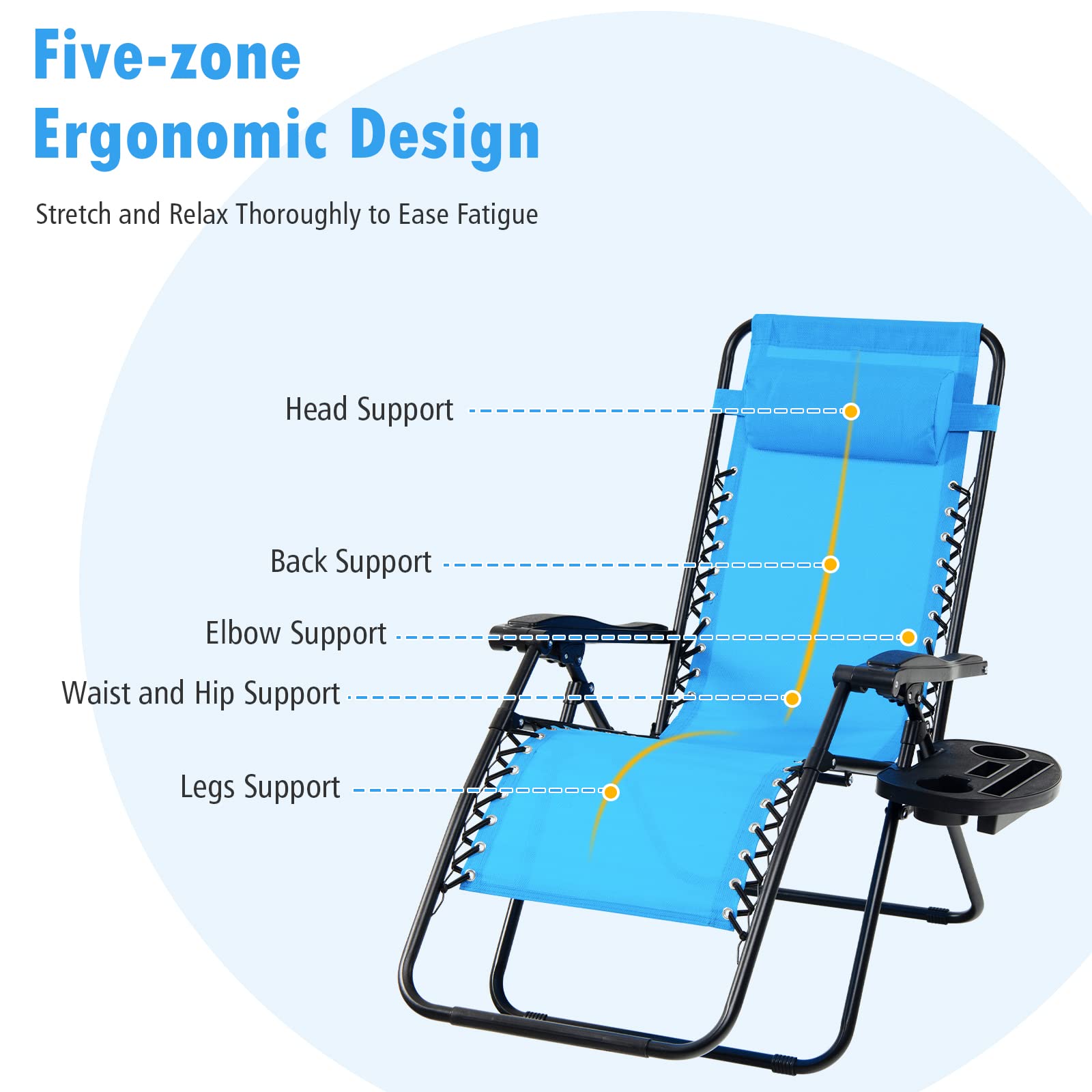 Tangkula Zero Gravity Chair - Adjustable Folding Outdoor Lounge Chair with Cup Holder & Wide Armrests, Supports 350 lbs - Perfect for Patio, Garden, Poolside, Beach & Backyard Relaxation (Blue)