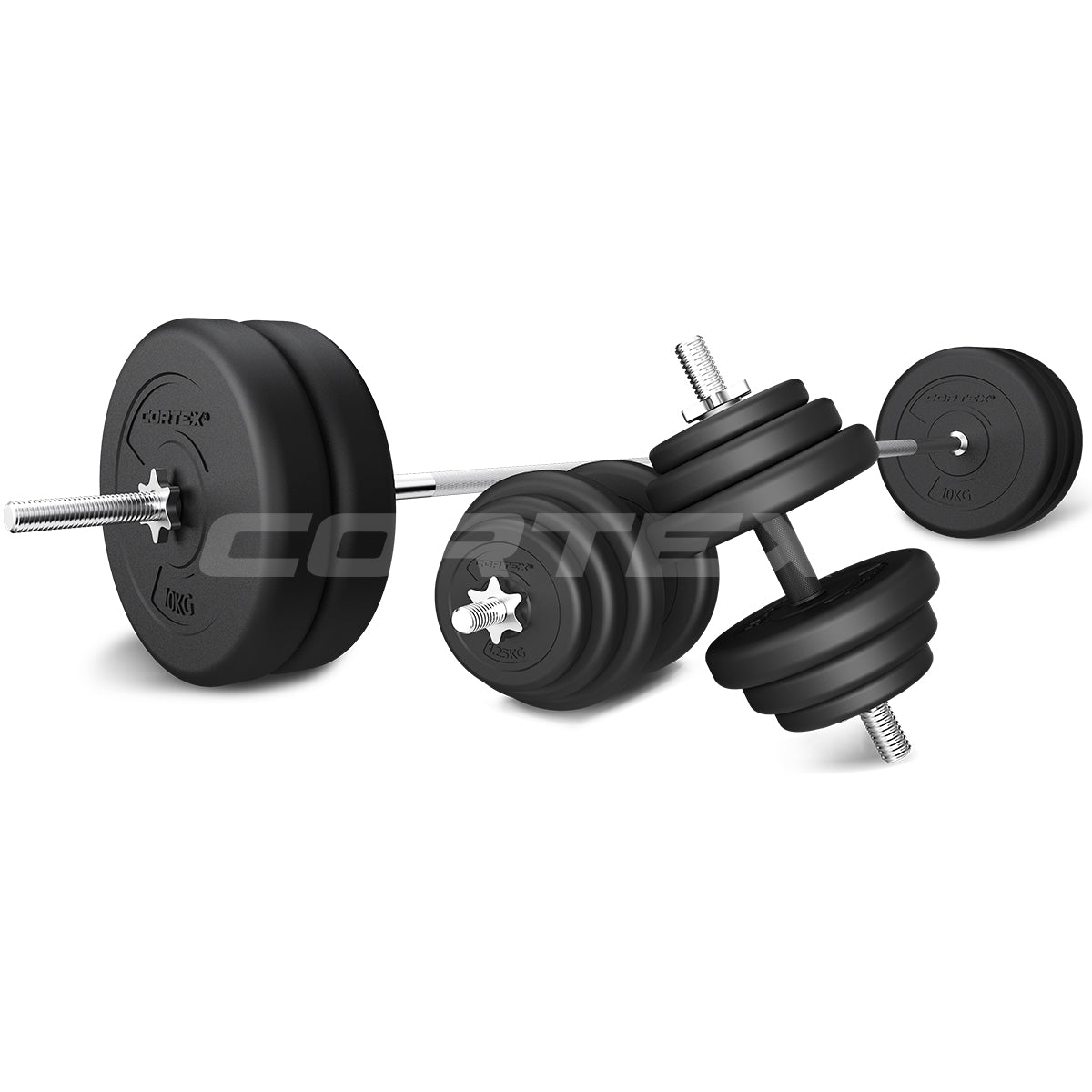 CORTEX 85kg EnduraShell Barbell & Dumbbell Weight Set for Home Gym Strength Training - Heavy Duty Weightlifting Equipment for CrossFit, Bodybuilding & Fitness Workouts