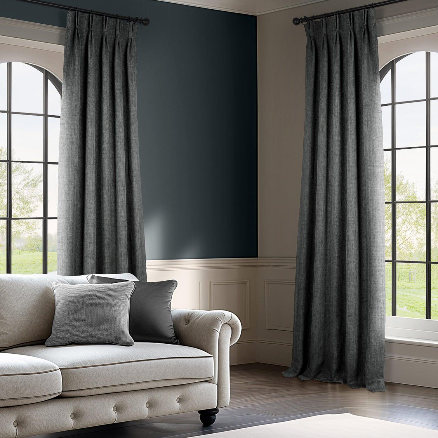 Dark Gravel French Pleat Textured Faux Linen Blackout Curtains - Perfect for Bedroom, Living Room & Home Theater Light Blocking