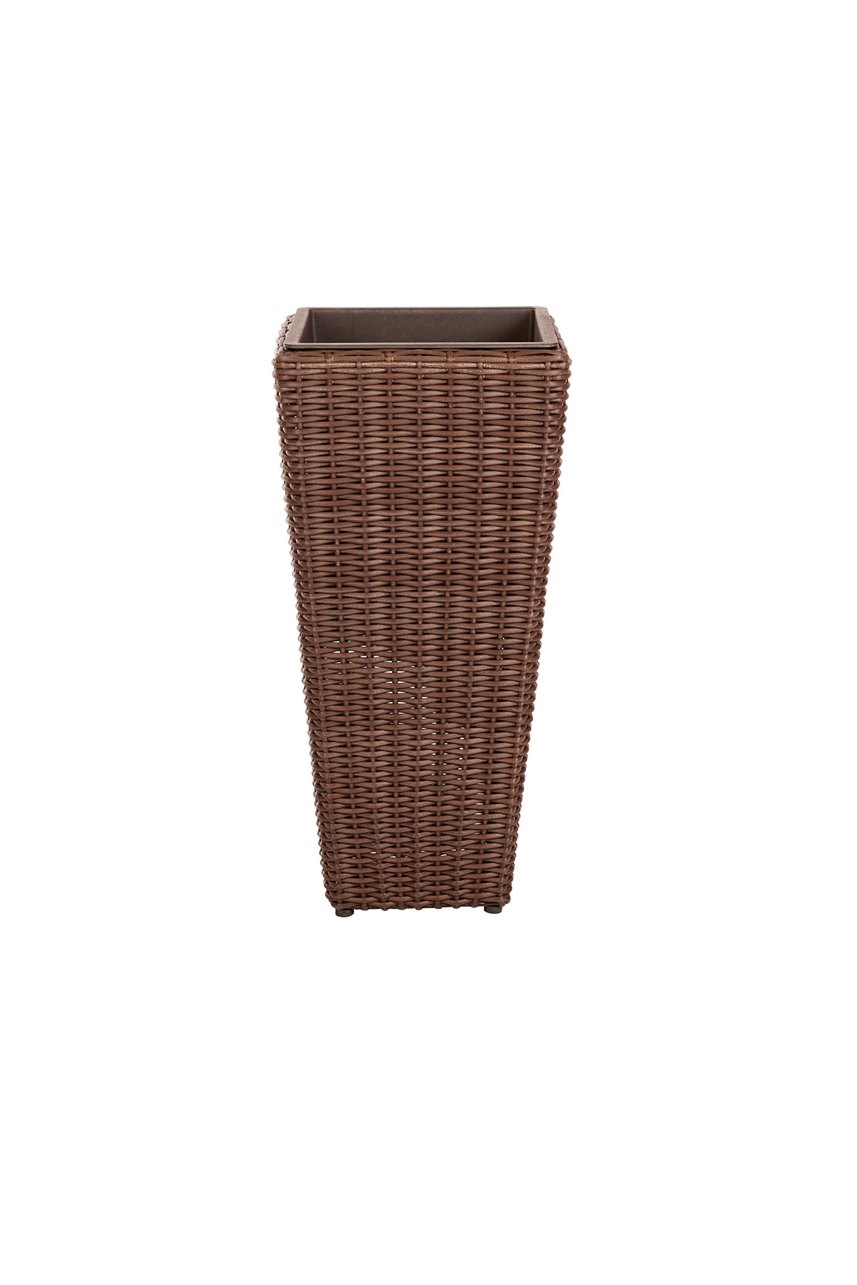 Patio Sense 62501 Alto Wicker All-Weather Planter Set with Liners - 2 Pack Tall Outdoor Plant Decor Box for Patio, Garden, Balcony & Herb Planting - Mocha Brown - Perfect for Home, Yard & Commercial Landscaping