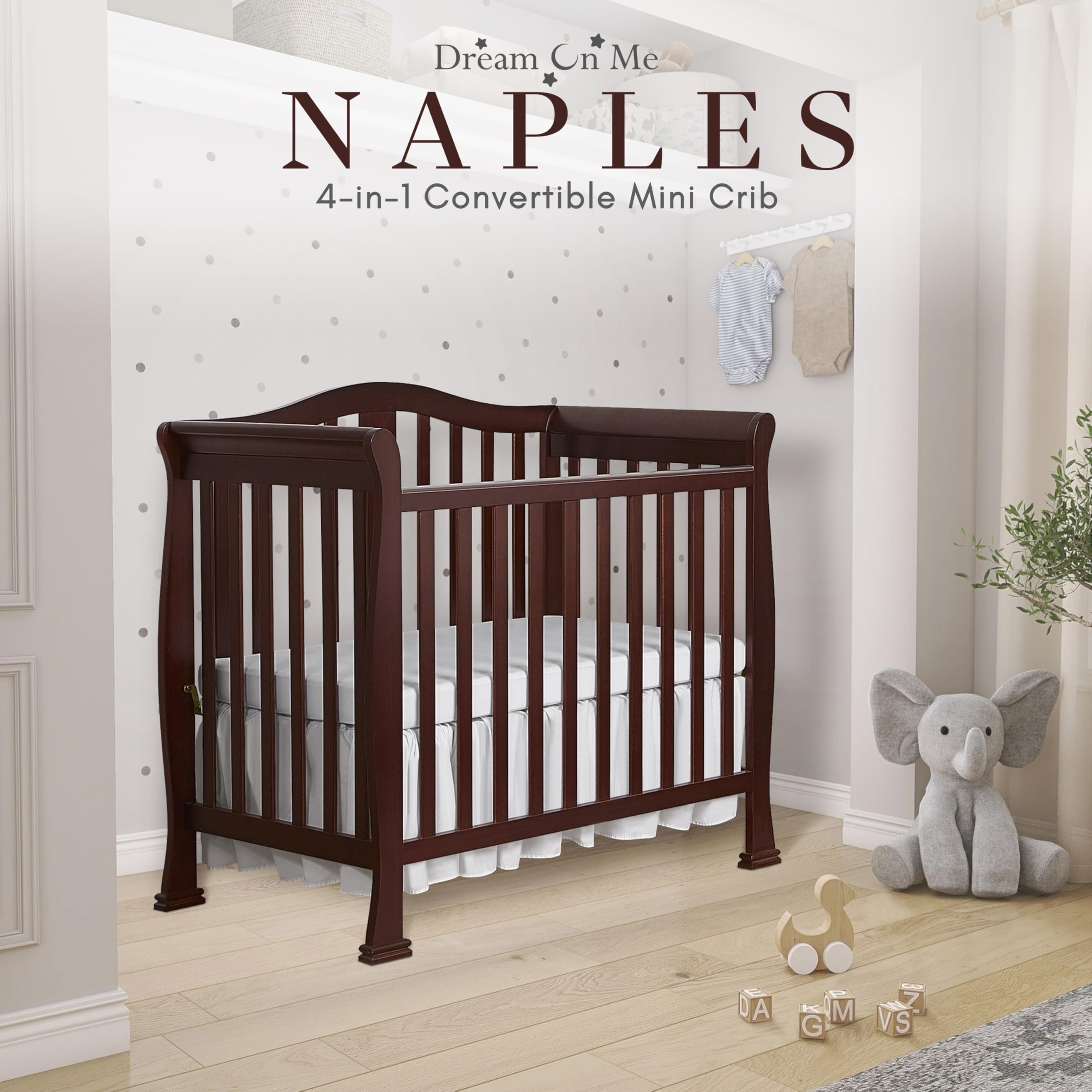 Dream On Me Addison 4-in-1 Convertible Mini Crib - Espresso Finish | Greenguard Gold Certified | Non-Toxic New Zealand Pinewood | Includes 1