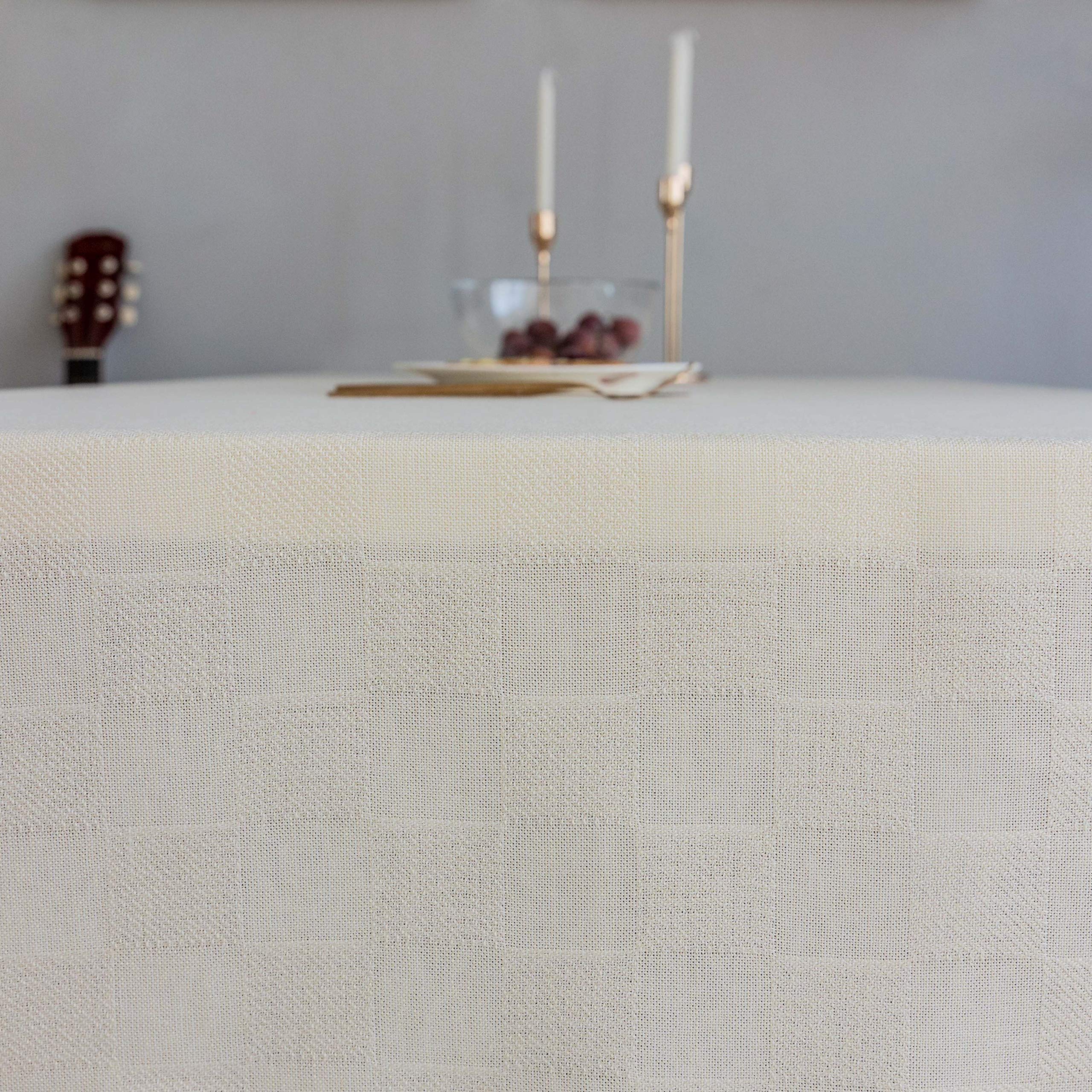 Premium Farmhouse Checkered Tablecloth - 52x52 Inch Cream Solid Kitchen Table Cover for Dining, Pantry & Farmhouse Decor | Washable & Durable for Everyday Use & Special Occasions