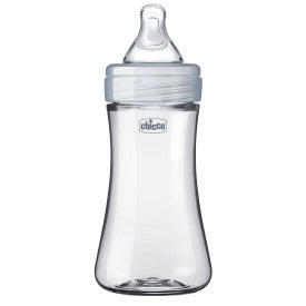 Chicco Duo 9oz Hybrid Baby Bottle - Shatterproof Glass Inside & BPA-Free Plastic Outside - Clear/Grey - Perfect for Breastfeeding, Travel & Daycare Use