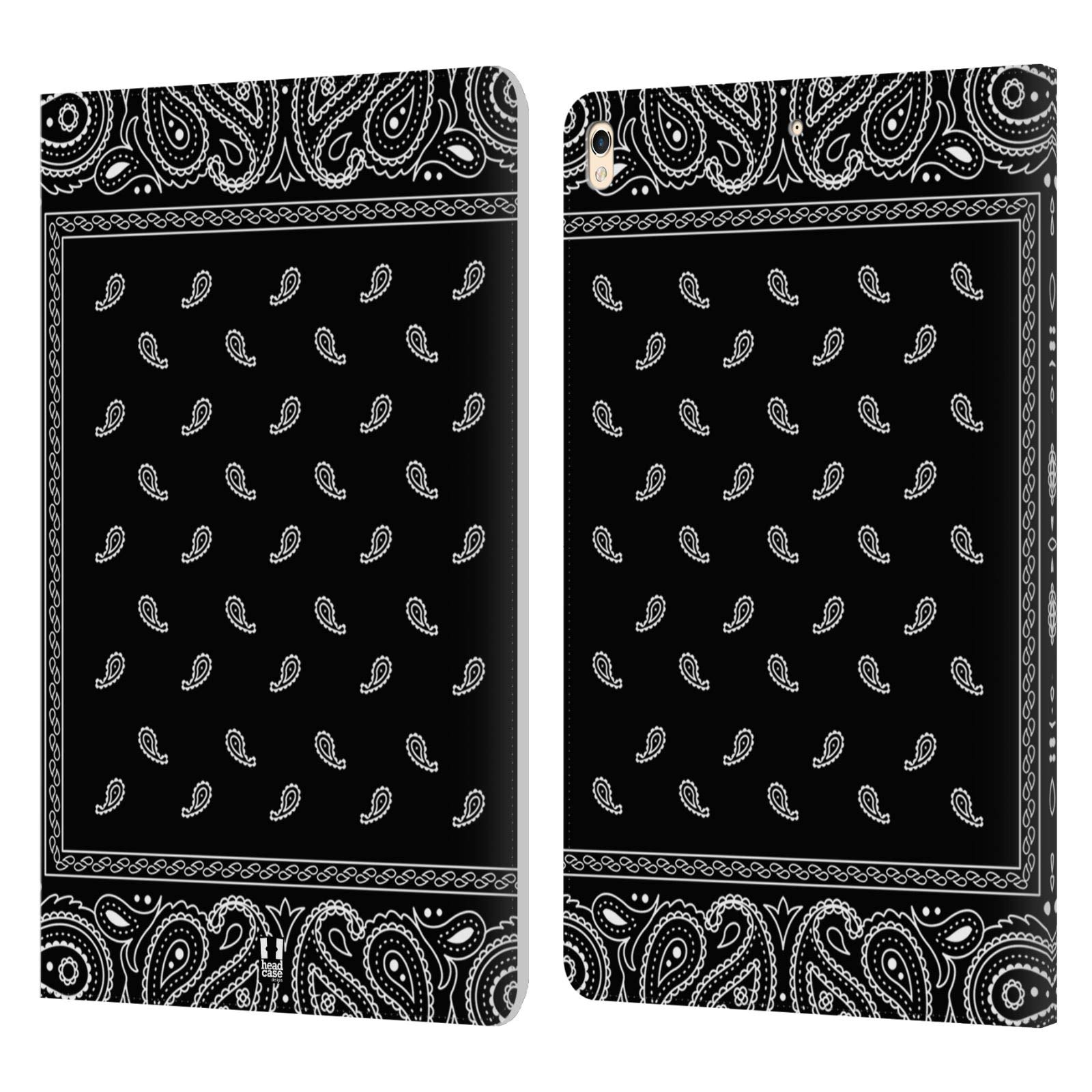 Head Case Designs Square Black Classic Paisley Bandana Leather Book Wallet Case Cover for Apple iPad Pro 10.5 (2017) - Compatible with iPad Pro 10.5 Inch - Stylish Protective Cover for Work, Travel & Everyday Use