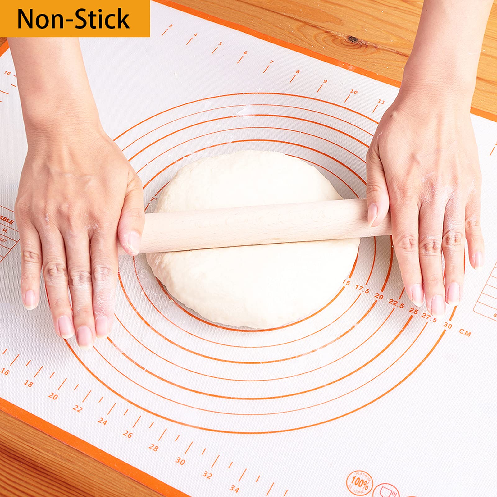 Premium Non-Stick Silicone Baking Mat - Extra Thick Pastry Mat for Fondant, Dough Rolling & Pie Crust - 12x16 Inch Oven Liner & Counter Protector (Orange) - Ideal for Baking, Cooking & Kitchen Counter Protection