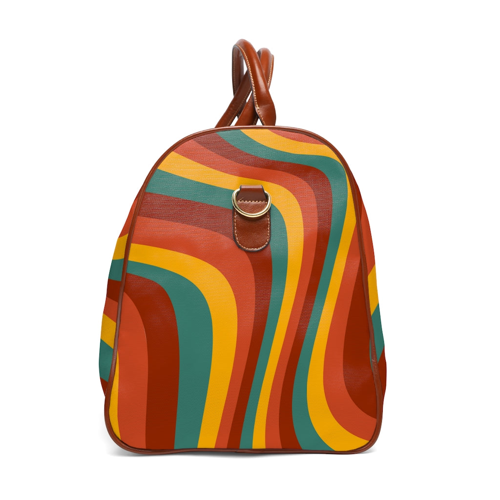 Vintage Rainbow Wave Overnight Bag - Waterproof Travel Duffel Bag for Women & Men, Faux Leather Weekender with Adjustable Strap - Perfect for Gym, Beach Trips & Weekend Getaways