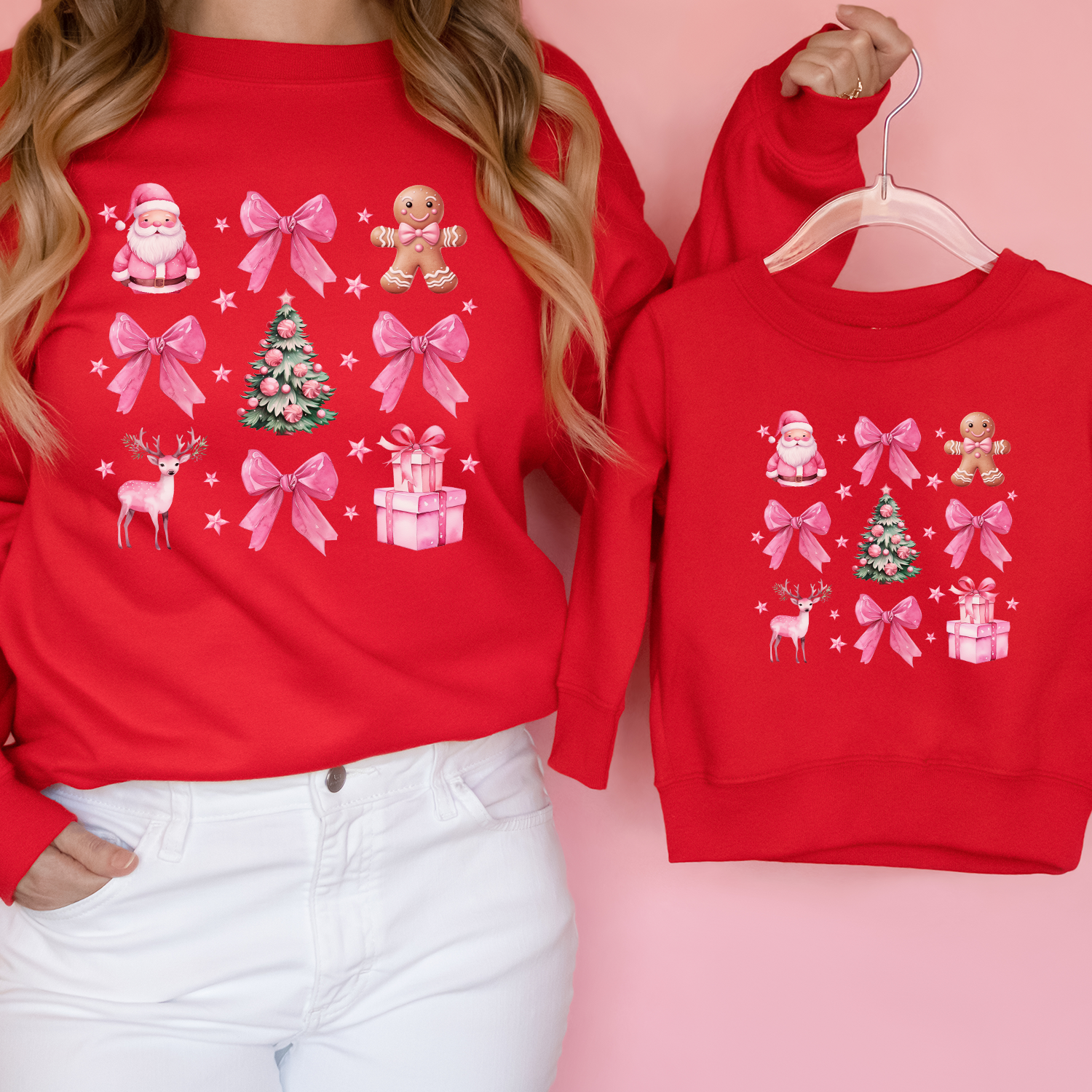 Coquette Christmas Icons Matching Sweatshirts for Mom and Kids - Festive Family Outfits for Holiday Photos & Christmas Gatherings