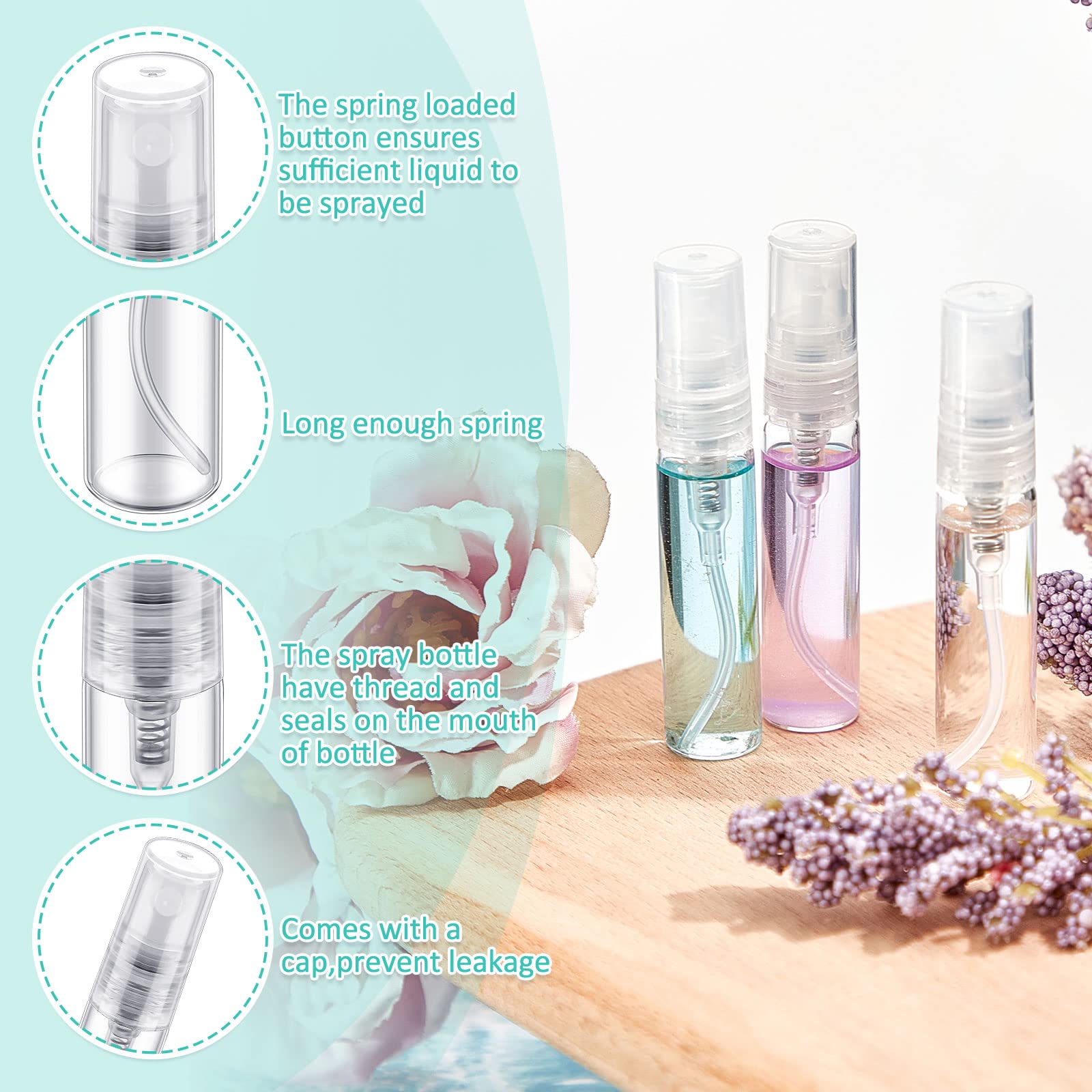 200 Pcs Mini Clear Glass Perfume Spray Bottles - 5ml Refillable Fine Mist Atomizer for Essential Oils, Travel, Cleaning | Portable Empty Sample Containers for DIY, Beauty, Home & Office Use