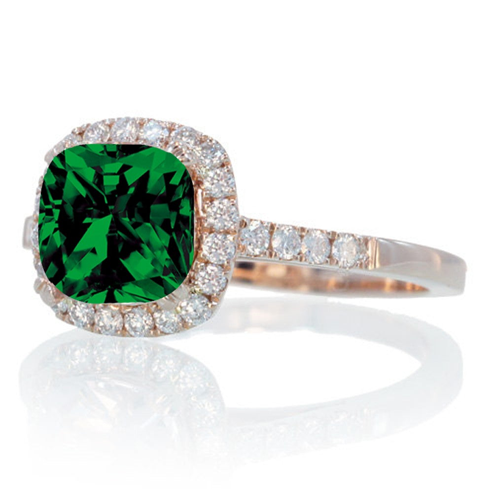 1.5 Carat Stunning Cushion Cut Emerald & Moissanite Diamond Engagement Ring in 10K Rose Gold - Perfect for Proposals, Anniversaries & Bridal Jewelry