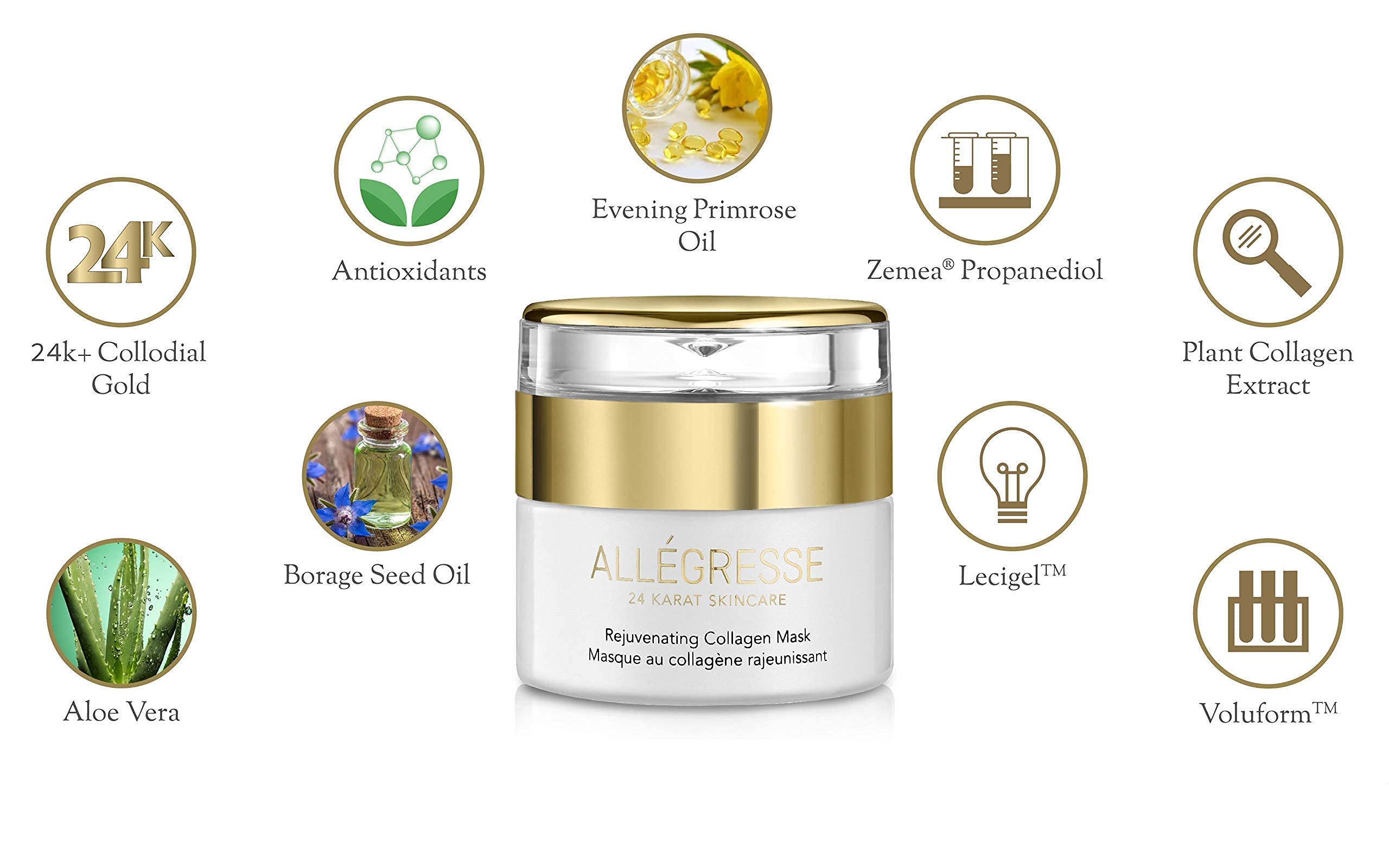 24K Gold Collagen Face Mask - Anti-Aging & Deep Hydrating Facial Treatment with Natural Oils & Antioxidants - Rejuvenating Skincare for Dry Skin - Perfect for Night Routine & Spa Days - 1.7 oz
