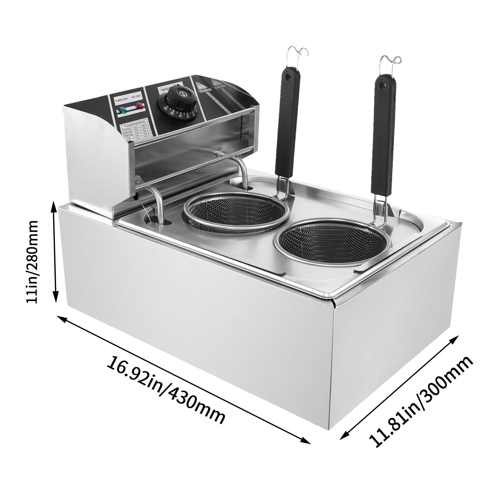 110V Commercial Pasta Cooker - 1500W Electric Noodle Cooker with Dual Baskets | 0°F-392°F Temperature Control | Professional Pasta & Dumpling Boiler for Restaurants, Cafes & Home Kitchens | Perfect for Cooking Spaghetti, Vegetables, Ramen & Asian Dumplings