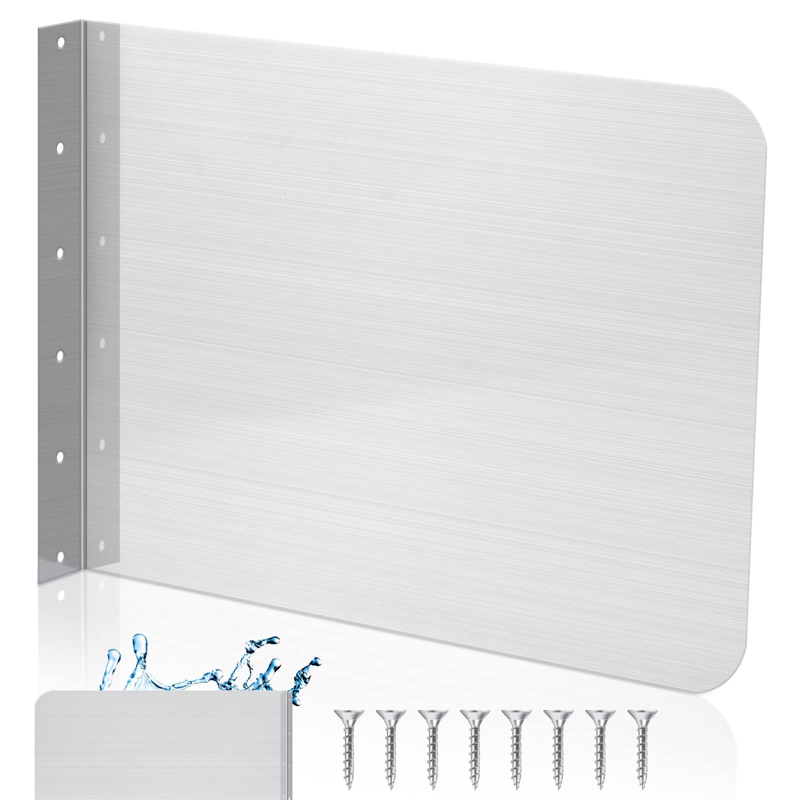 Amylove 20 x 12 Inch Stainless Steel Splash Guard - Wall Mount Kitchen & Bathroom Sink Protector with Screws - Splash Guard for Sink, Restaurant, and Home Use - Durable & Easy to Clean Splash Protector for Cooking & Washing Areas