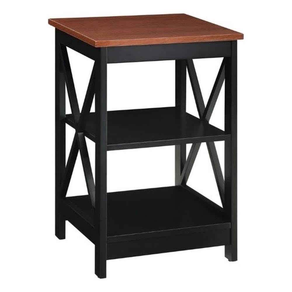 Pemberly Row Transitional Cherry Wood End Table with Middle and Bottom Shelf - Perfect for Living Room, Bedroom, or Office Side Table
