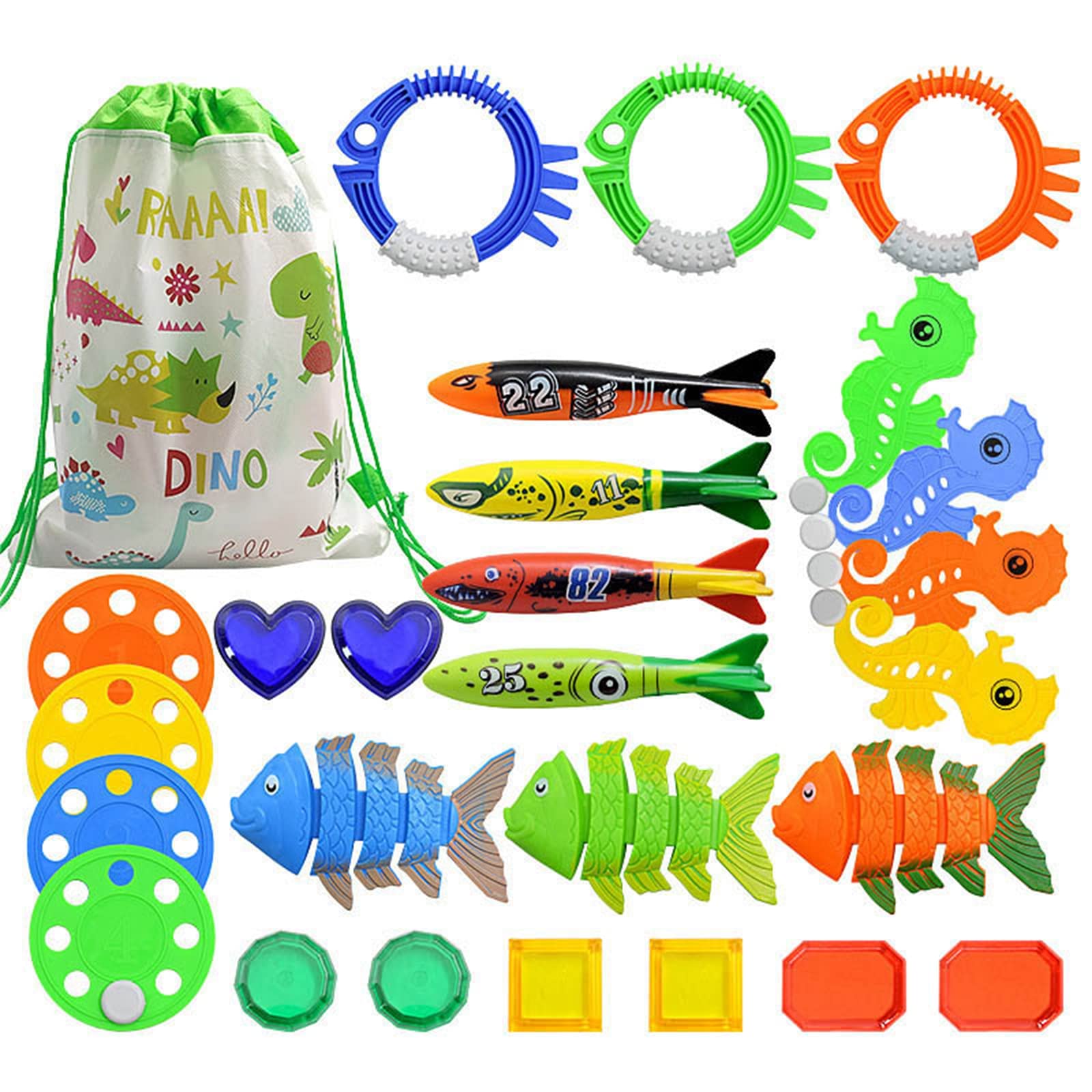 27/28/29 Pack Kids Diving Toys - Fun Swimming Pool Toys for Toddlers & Children, Water Dive Game Set with Storage Net Bag - Perfect for Pool Parties, Beach Trips & Summer Water Play (27Pcs)