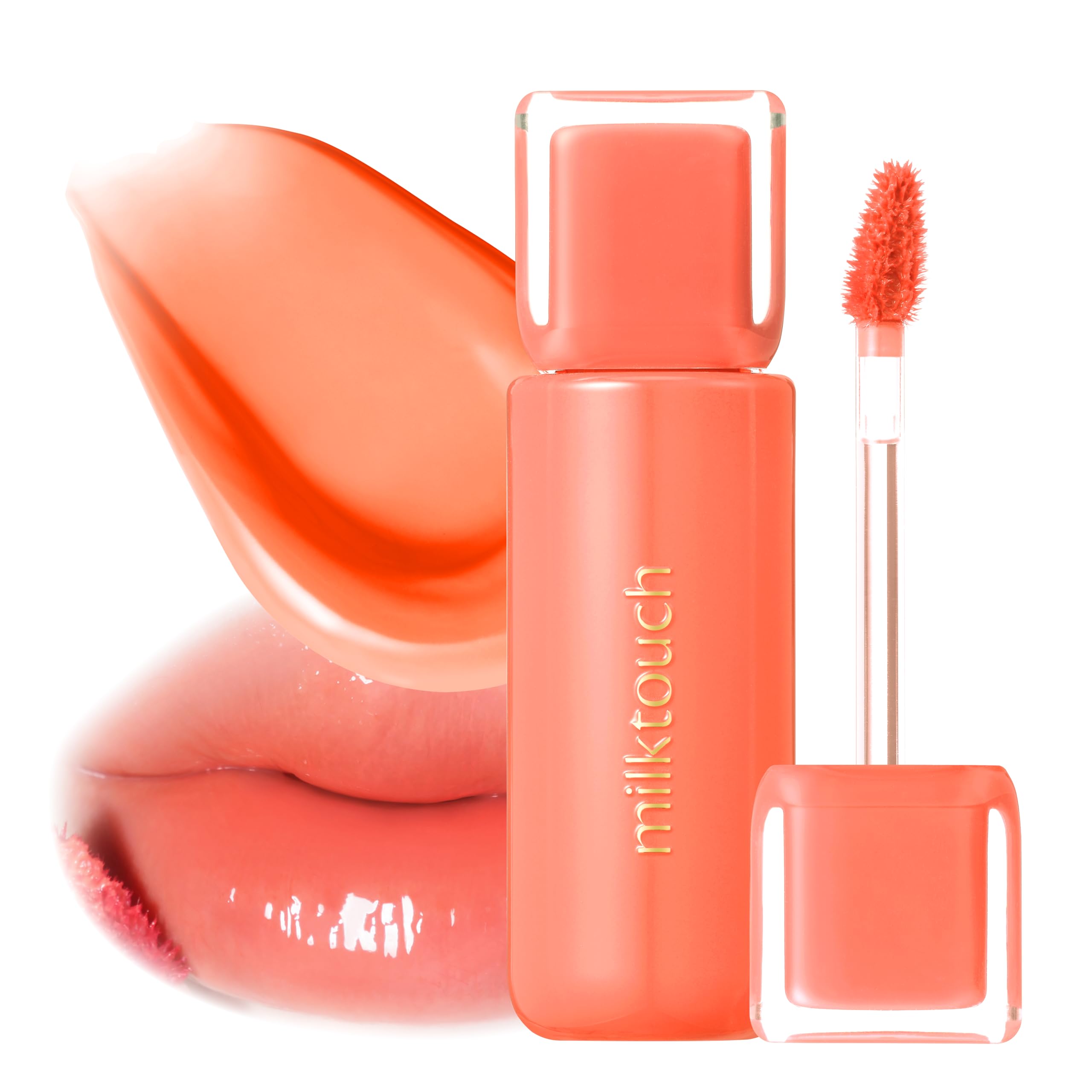 MILKTOUCH Jelly Lip Glow Tint - Hydrating Lip Gloss with Long-Lasting Moisture, Lip Stain, Lightweight & Non-Sticky, Radiant Shine, Korean Lip Oil (01 New Peach Bear) | Perfect for Daily Wear, Date Night, Valentines Gifts & Makeup Collection