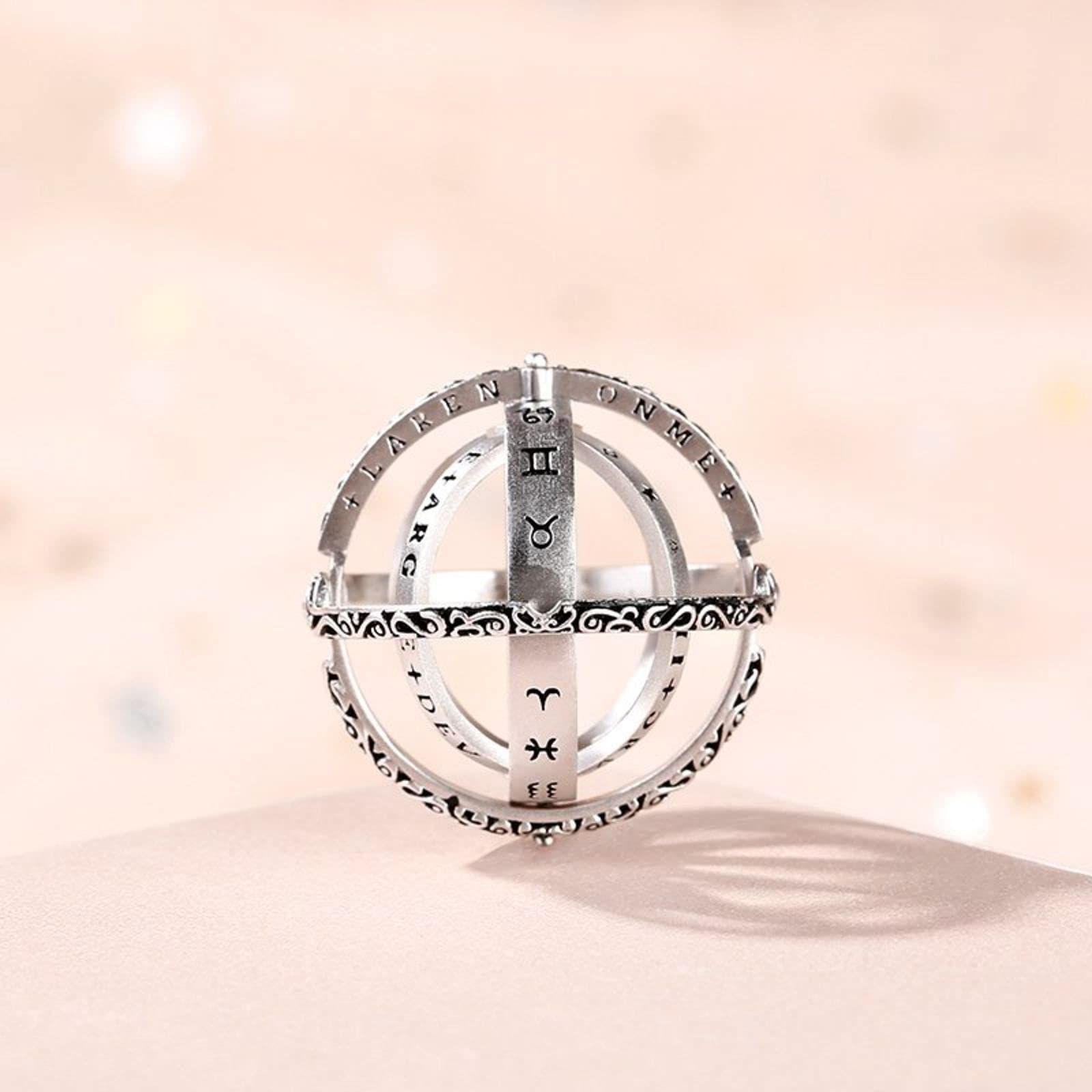 Jeulia Open Astronomical Sphere Ball Ring for Men & Women - 925 Sterling Silver Foldable Comic Finger Ring with Free Chain - Couple Lover Jewelry Gift for Anniversary, Valentine's Day & Romantic Occasions
