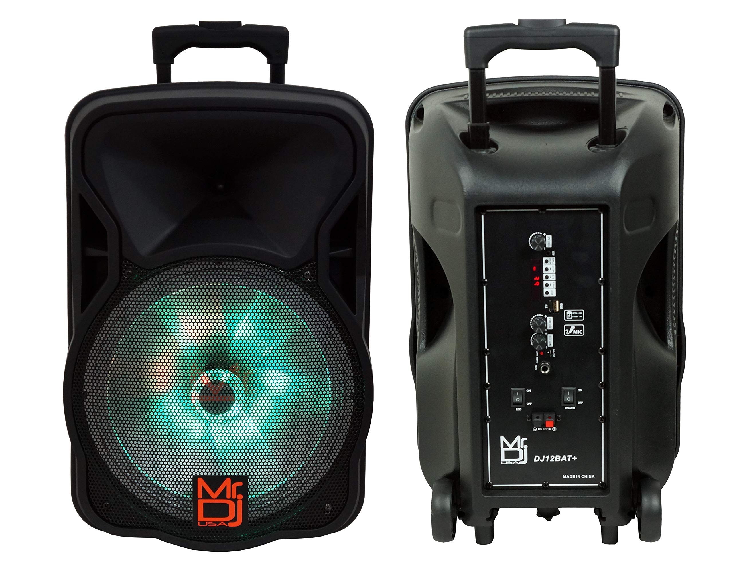 Mr. DJ USA DJ12BAT+ 12-Inch Portable Trolley PA System - 3000W PMPO Bluetooth TWS Active Speaker with LCD Display, MP3, USB, and Micro SD Support - Perfect for Outdoor Parties, Events, and DJ Performances