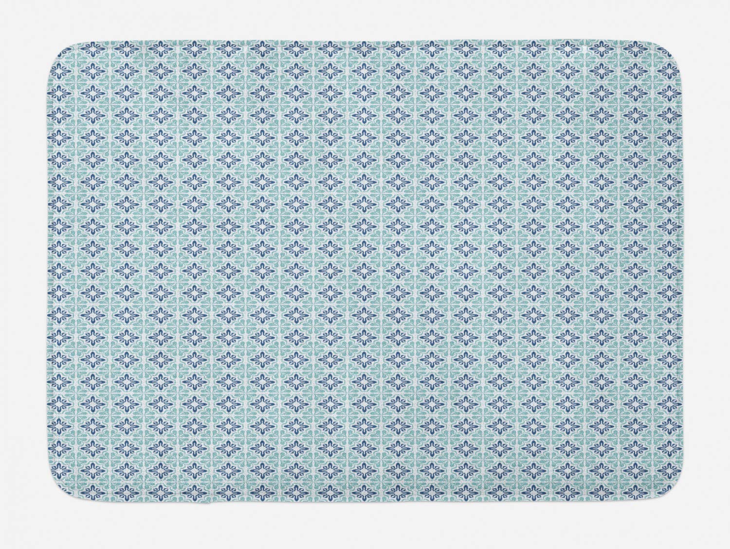 Ambesonne Moroccan Bath Mat - Non-Slip Plush Bathroom Rug, Mediterranean Sea Inspired Design in Pale Teal & Dark Blue, 30