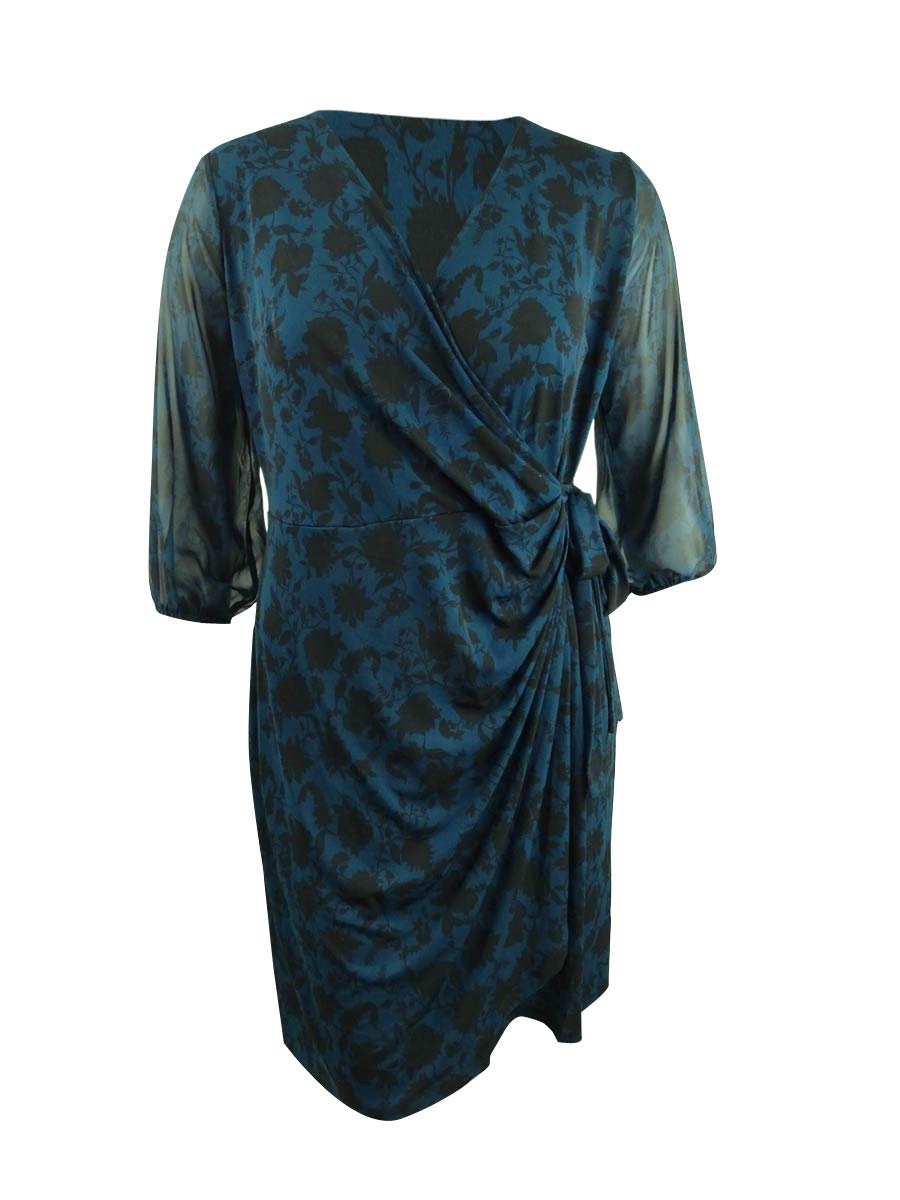 INC Women’s Plus Size Shadow-Floral Wrap Dress - Flowy V-Neck Midi Dress with Belt (Size 0X, Clean Floral Print) - Perfect for Office, Date Night & Summer Weddings