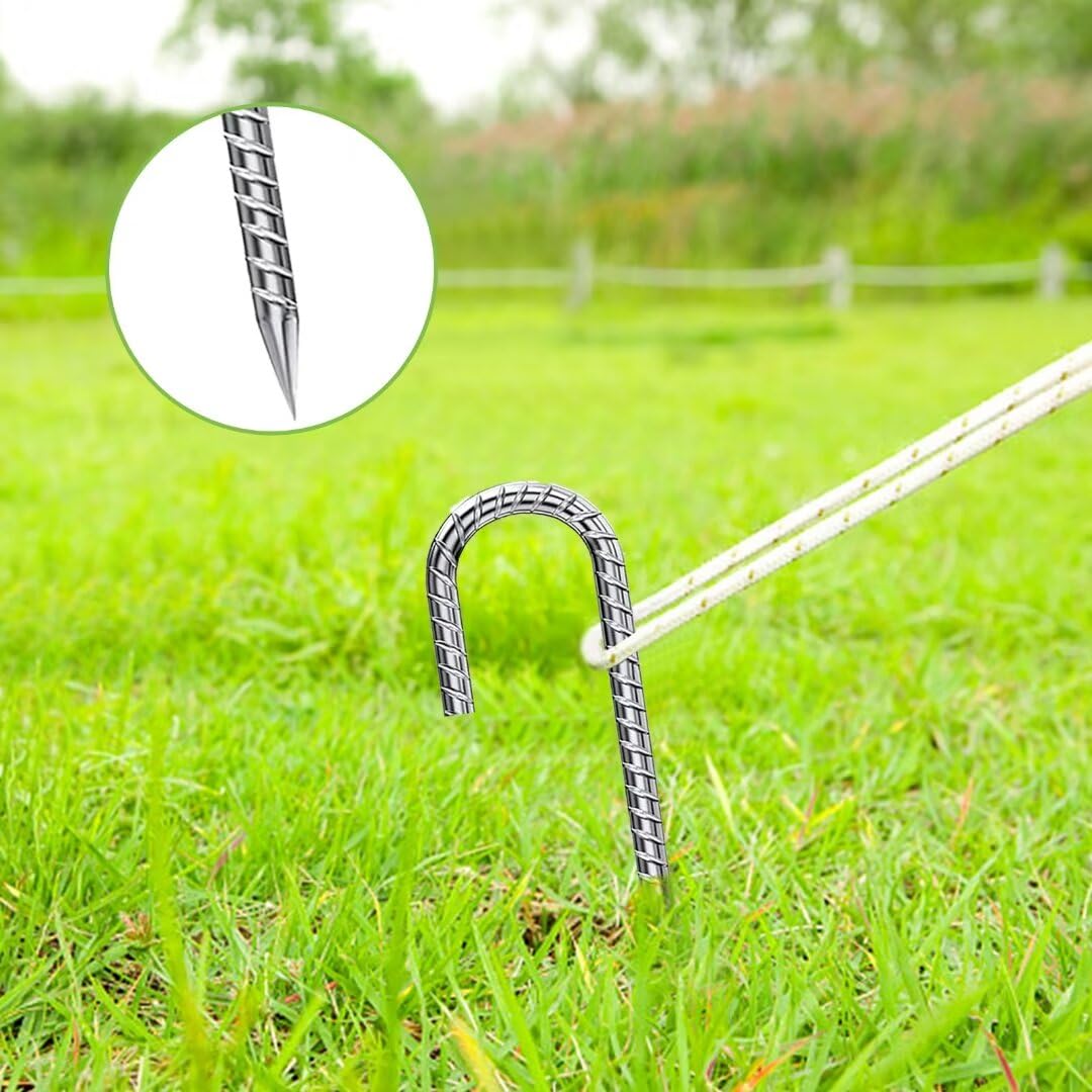 12-Inch Heavy Duty Galvanized Rebar Stakes - 6 Pack Anti-Rust J Hook Metal Ground Anchors for Garden, Dog Fence, Chicken Coop & Water Pipe | Wind-Resistant Outdoor Use for Landscaping, Construction & DIY Projects