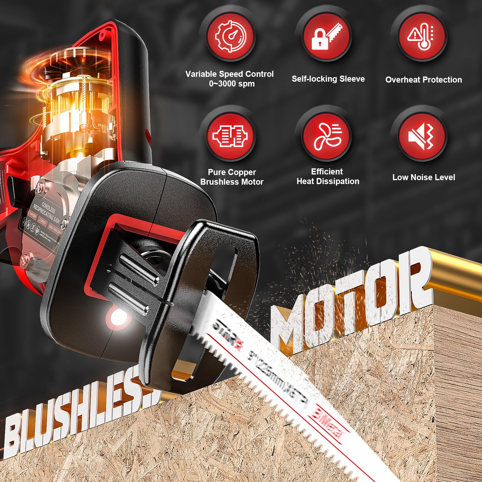 Milwaukee 18V Cordless Reciprocating Saw - Brushless Motor, 0-3000 SPM Variable Speed, Tool-Free Blade Change, Includes 4 Blades for Wood/Metal/PVC Cutting (Battery Not Included) - Perfect for Construction, Demolition, and DIY Home Improvement Projects