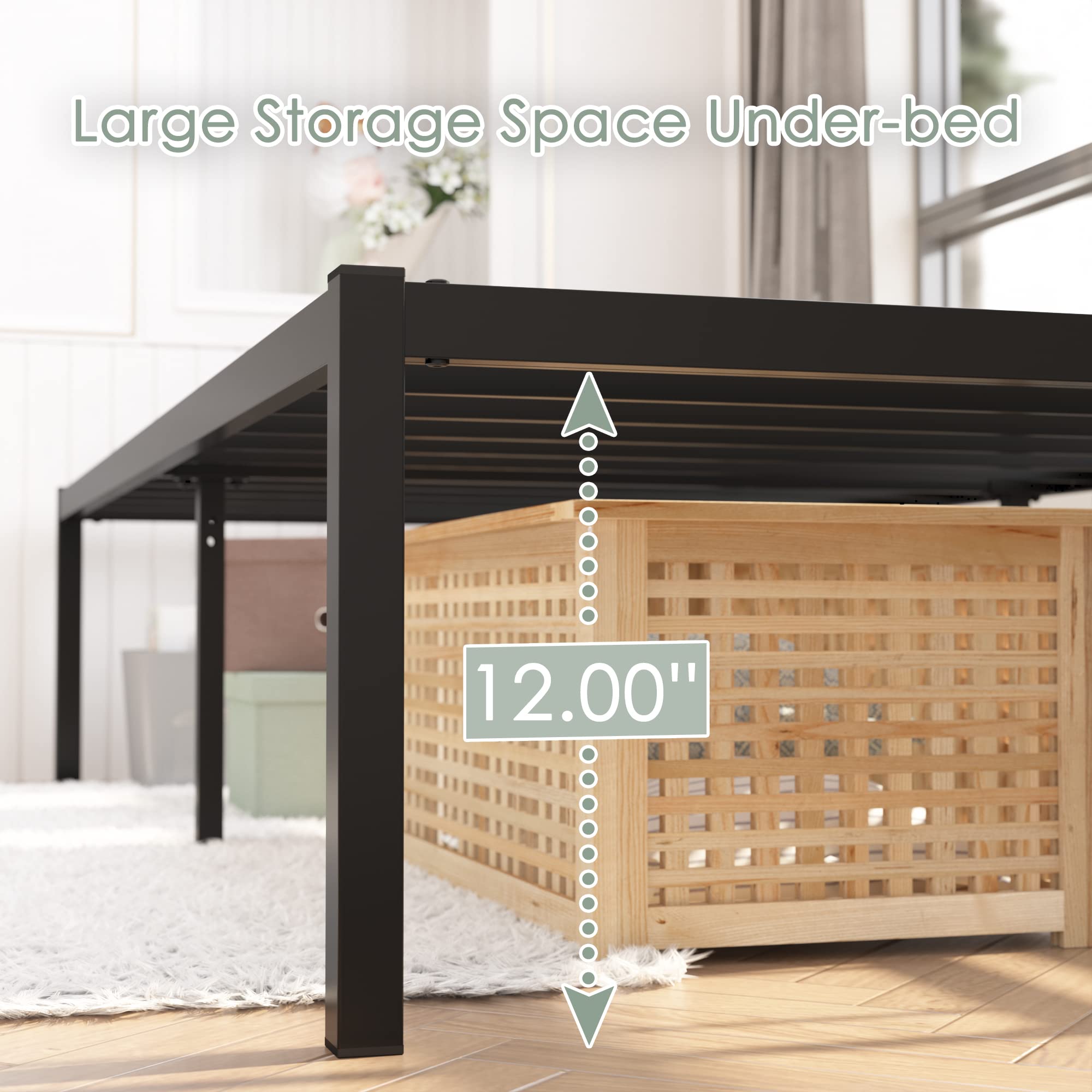 Weehom 14 Inch King Size Metal Platform Bed Frame - Heavy Duty Steel Slat Support, No Box Spring Needed, Underbed Storage Space, Easy Assembly (Black) - Perfect for Master Bedrooms, Guest Rooms & Small Apartments