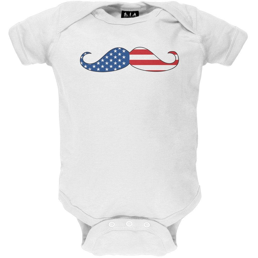 Old Glory Patriotic Mustache Baby Bodysuit - 12-18 Months | Cute American Flag Outfit for Infants, Perfect for 4th of July, Memorial Day & Family Photos