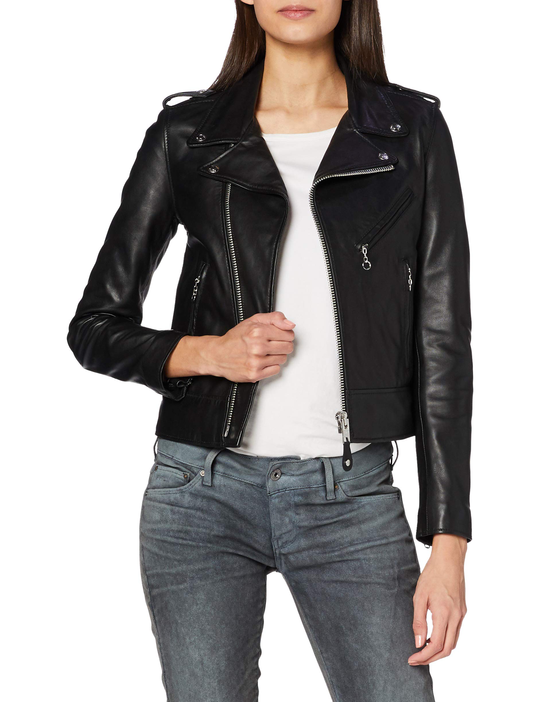 Schott NYC Women's Genuine Leather Long Sleeve Motorcycle Jacket - Classic Biker Style for Riding & Everyday Fashion