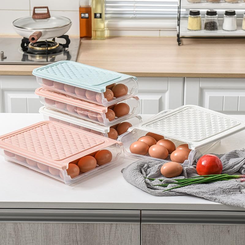 Qwerty Store 18-Count Plastic Egg Container for Refrigerator - Blue Egg Storage Organizer with Lid, Fresh Egg Holder Basket Tray for Kitchen & Fridge Organization | Perfect for Breakfast Meal Prep, Baking, and Farm Fresh Egg Storage