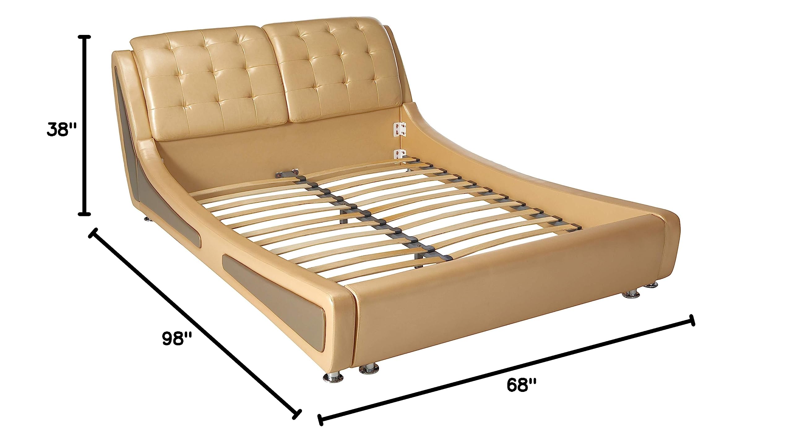 Queen Size Platform Bed Frame with Storage - Pearl Gold & Gray Finish | Modern Bedroom Furniture for Small Spaces & Apartments
