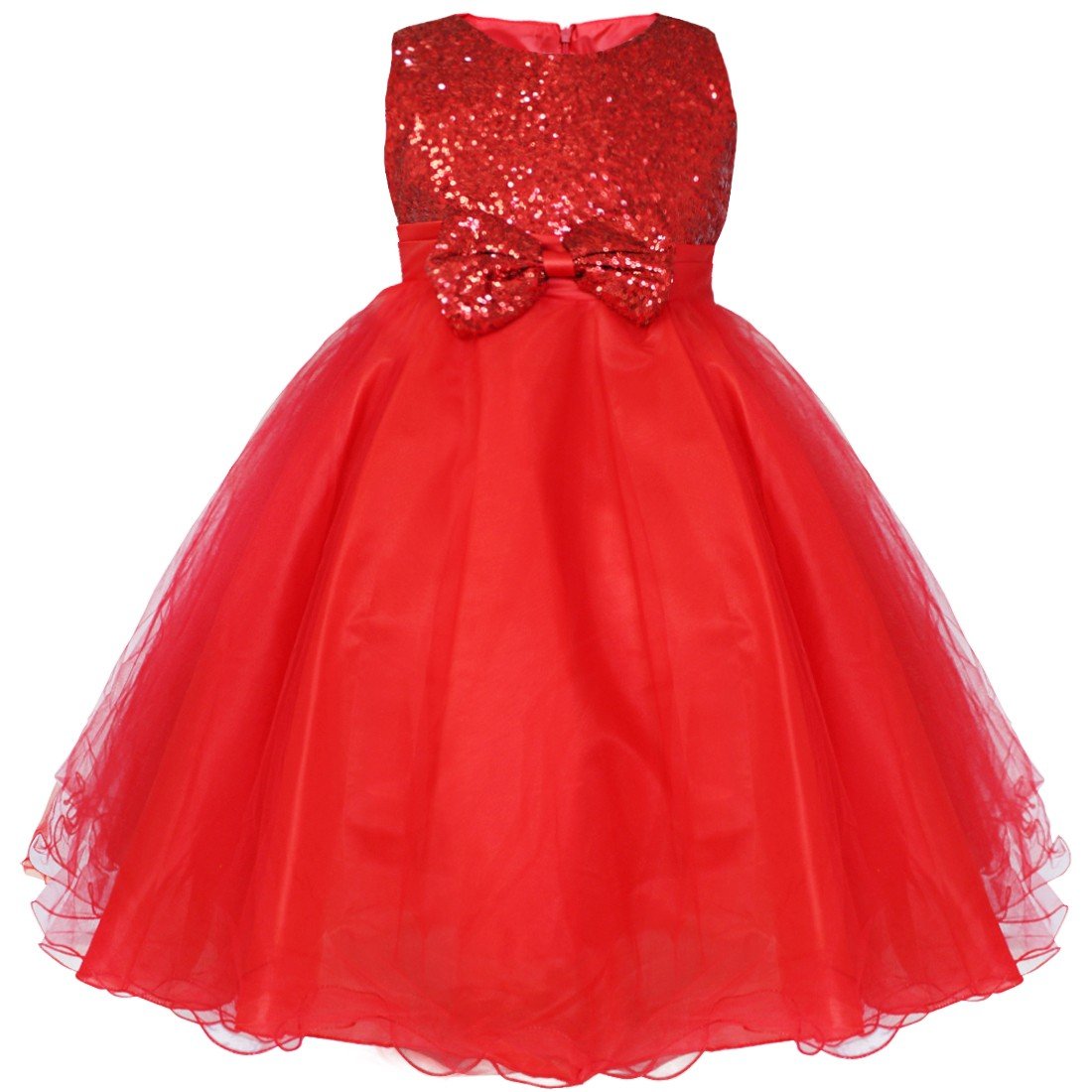 iEFiEL Girls Sequin Bowknot Princess Dress for Dance, Ball, Wedding & Party - Sparkly Flower Tutu Dress for Special Occasions, Pageants & Birthday Celebrations