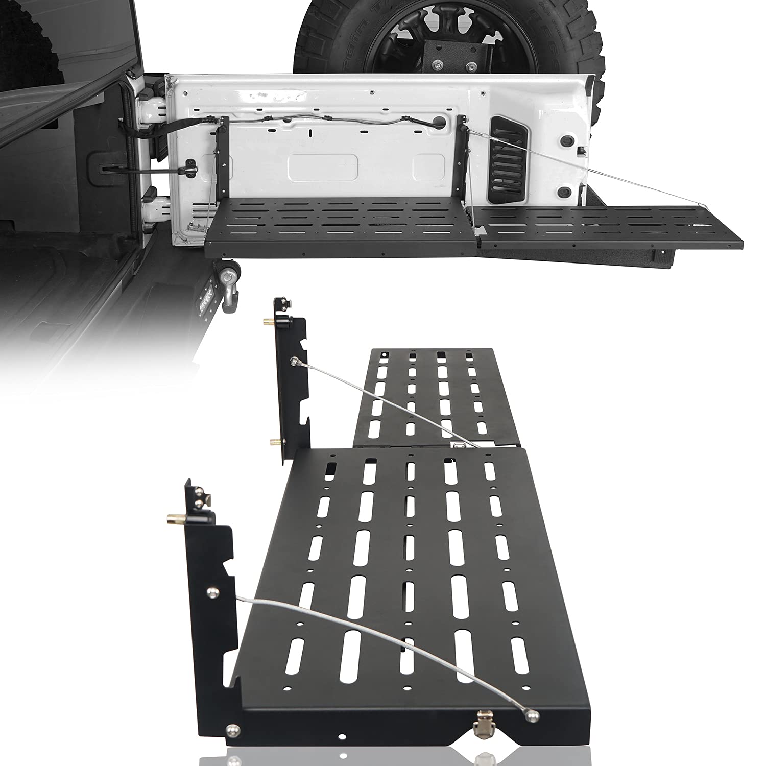 Hooke Road Wrangler JK Tailgate Table - Heavy Duty Camping Cargo Shelf & Storage Rack for Jeep Wrangler JK 2007-2018 (Upgraded Extended Version) | Perfect for Outdoor Adventures, Overlanding & Tailgating Parties