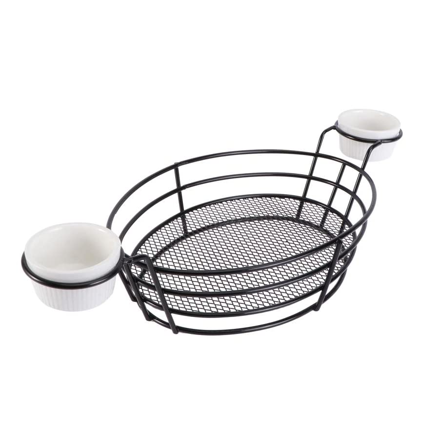 Stainless Steel French Fry Basket Holder - Fast Food Serving Rack with Sauce Cups for Chips, Onion Rings, Chicken Wings - Perfect for Restaurants, Diners & Home Kitchen Use