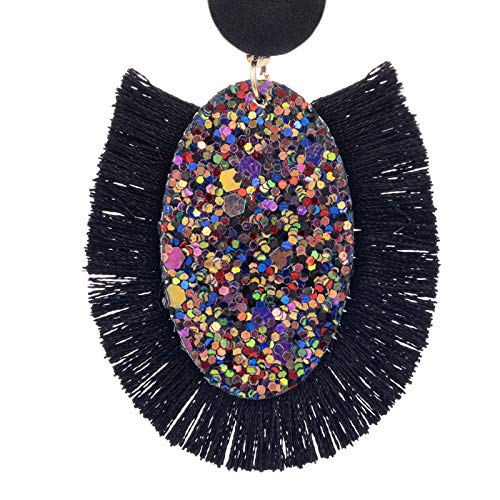 Boho Tassel Earrings for Women - Multicolor Bohemian Statement Drop Dangle Earrings with Fringe | Perfect for Festivals, Parties & Casual Wear (Black)