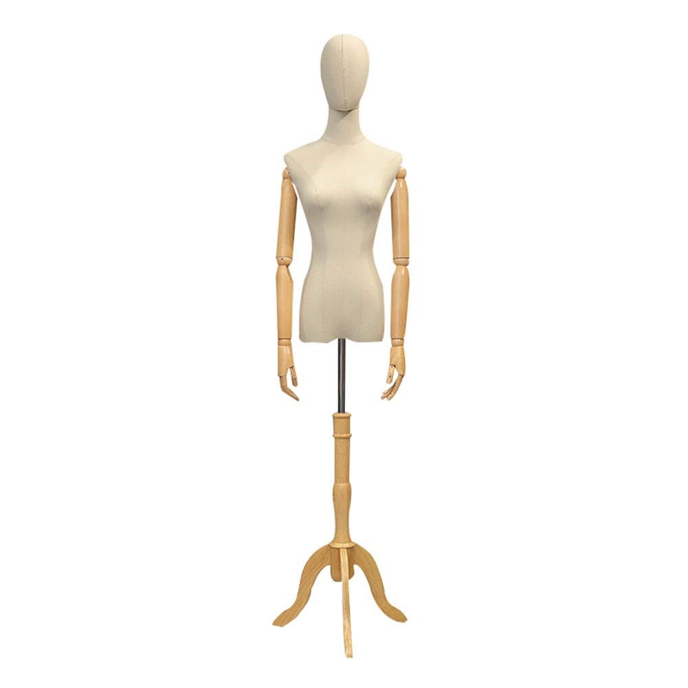 HAIPENG Female Mannequin Torso Dress Form with Adjustable Tripod Stand & Wooden Arms - Perfect for Clothing, Jewelry & Boutique Display (Medium Size, Wood Finish) - Ideal for Fashion Designers, Retail Stores & Photography Studios