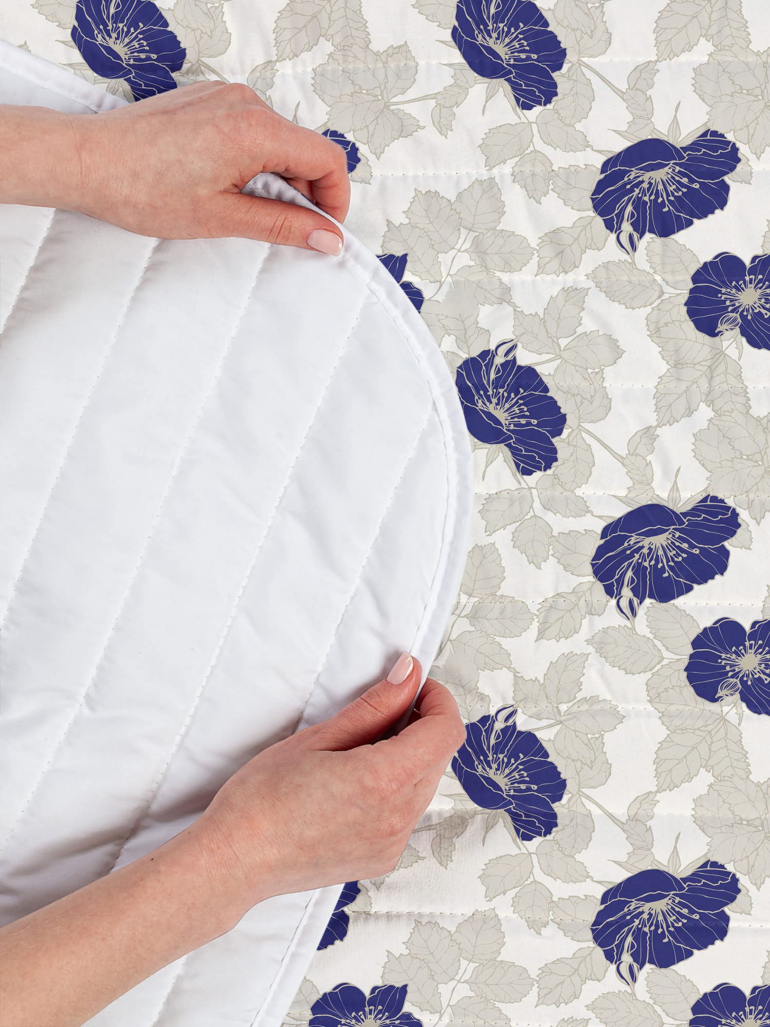 Ambesonne Floral Microfiber Bedspread Set - King Size Off White Eggshell | Dog Roses & Leafy Stems Art Nouveau Design | Soft Comforter with Pillow Shams | Perfect for Master Bedroom, Guest Room & Bohemian Decor