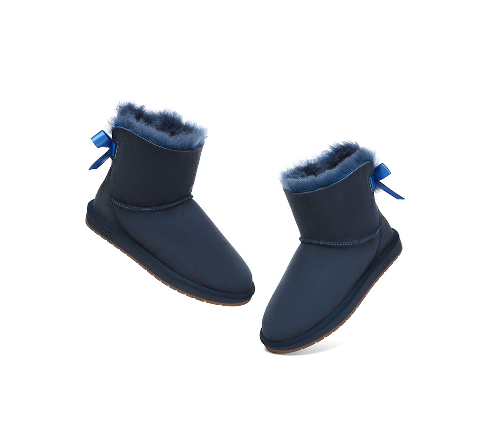 UGG EXPRESS® Beyond Blue Women's Sheepskin Wool Mini Boots with Back Bow - Cozy Winter Fashion for Casual Outings & Indoor Comfort