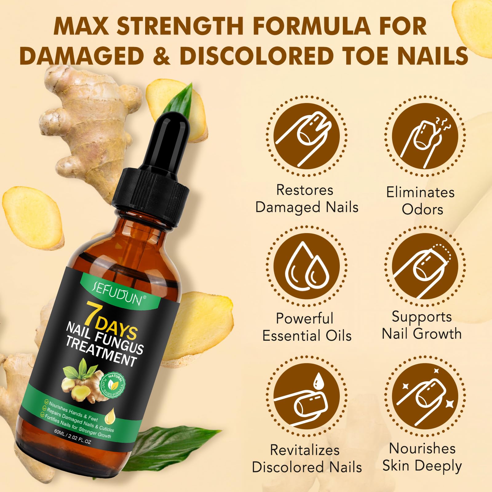 Ginger Nail Treatment & Growth Serum - Natural Plant Formula for Stronger Nails | Cuticle Oil to Repair & Strengthen Nails | Perfect for Brittle Nails & Nail Care Routine