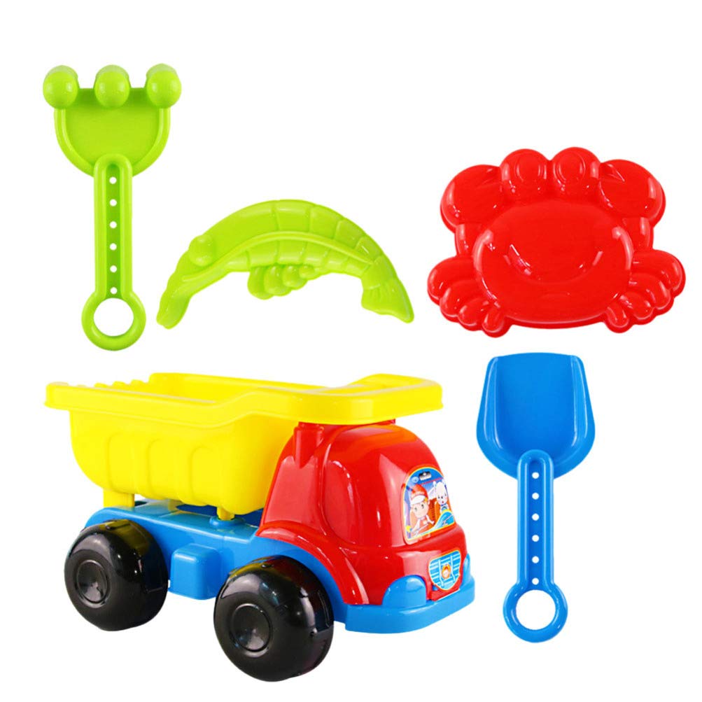 PRETYZOOM 5-Piece Kids Beach Sand Toys Set with Truck, Animal Molds & Excavating Tools - Durable Plastic Sandbox Toys for Outdoor Summer Play - Perfect for Beach, Backyard & Sandbox Fun