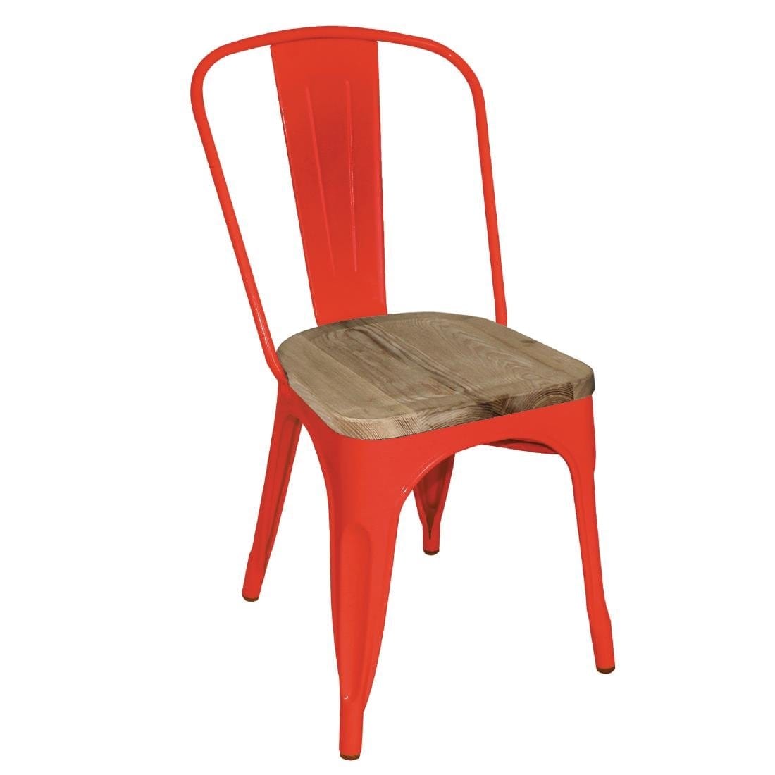 Bolero Red Steel Dining Side Chairs with Wood Seat Pad (Set of 4) - Perfect for Kitchen, Dining Room, Restaurant & Outdoor Patio Seating