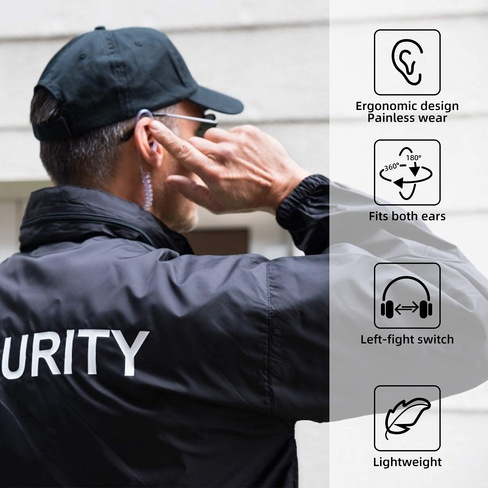 Retevis Walkie Talkie Headset with Coil Cord - Compatible with ICOM IC-F3 IC-F4S IC-F4TR - Covert Acoustic Tube Earpiece Headset with PTT Mic for Two Way Radio (1 Pack) - Perfect for Security, Construction & Outdoor Adventures