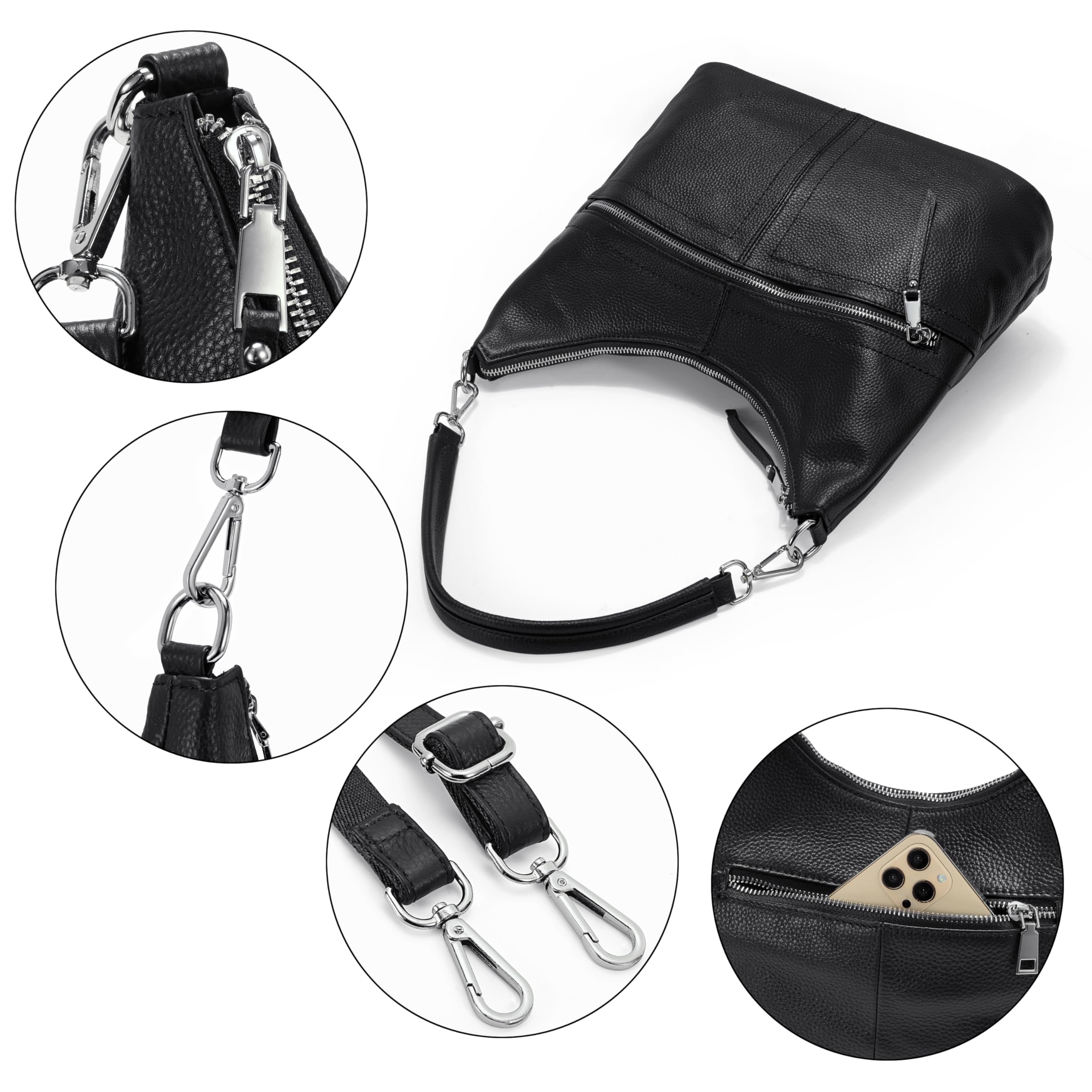 YALUXE Genuine Leather Women's Shoulder Bag - Stylish Hobo Purse with Crossbody Strap, Key Ring & Round Coin Wallet | Perfect for Work, Travel & Everyday Use