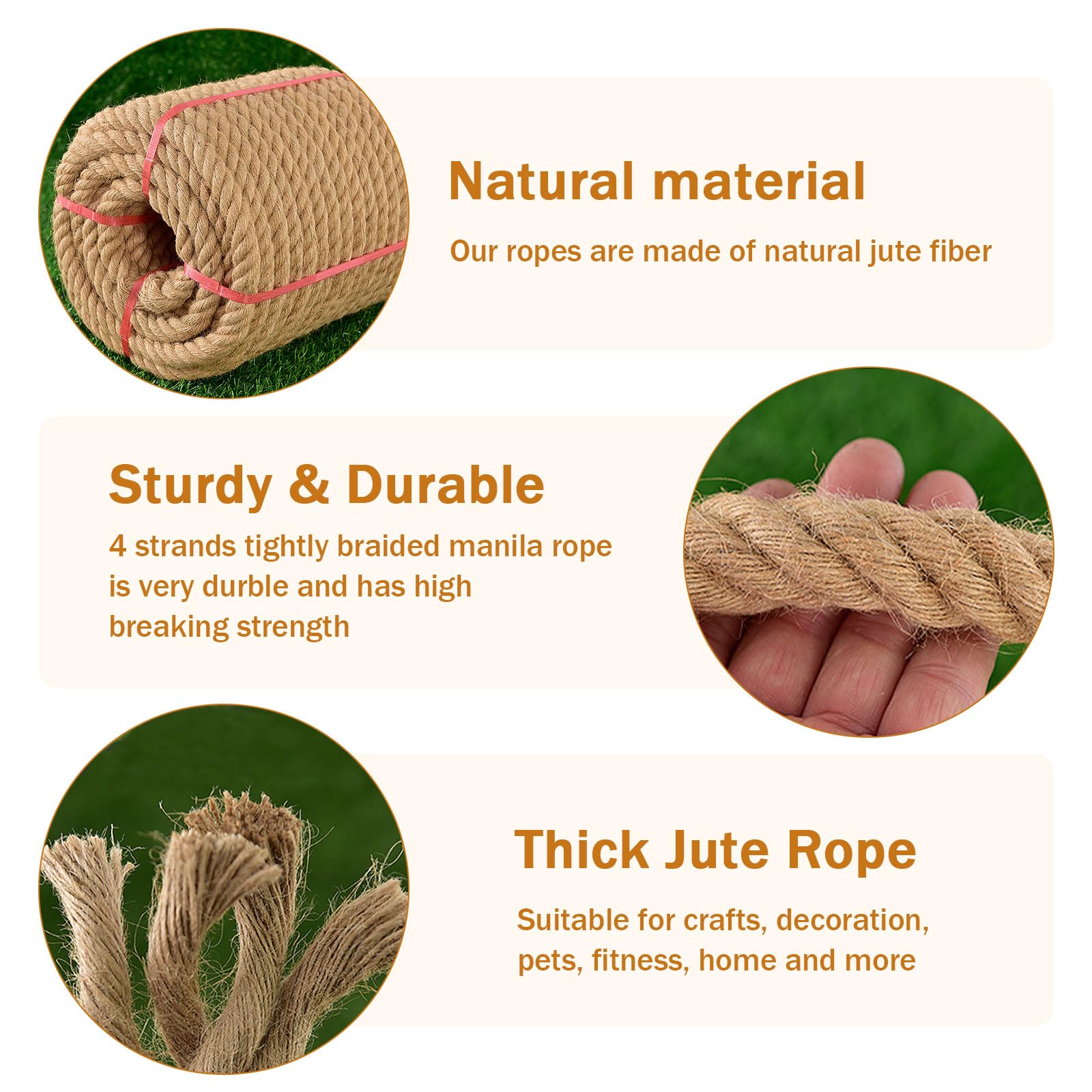 1 Inch x 50 FT Thick Twisted Manila Rope - Heavy Duty Natural Jute & Hemp Rope for Swing Beds, Crafts, Railings, Tug of War, Landscaping, Gardening, Bundling, Hammocks & Home Decor | Perfect for Outdoor Activities, DIY Projects & Coastal Decor