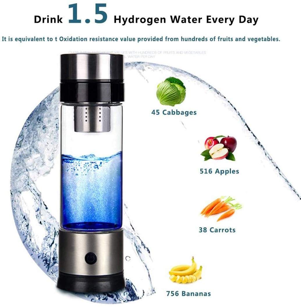 Premium 480ml Hydrogen Rich Water Generator Bottle - Japanese Titanium Water Ionizer & Alkaline Water Maker Pitcher for Home, Travel & Wellness Hydration