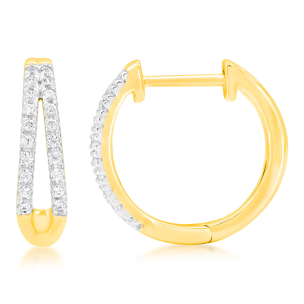 1/5 Carat Diamond Hoop Earrings in 9ct Yellow Gold - Elegant Dainty Jewelry for Women, Perfect for Weddings, Parties & Everyday Wear