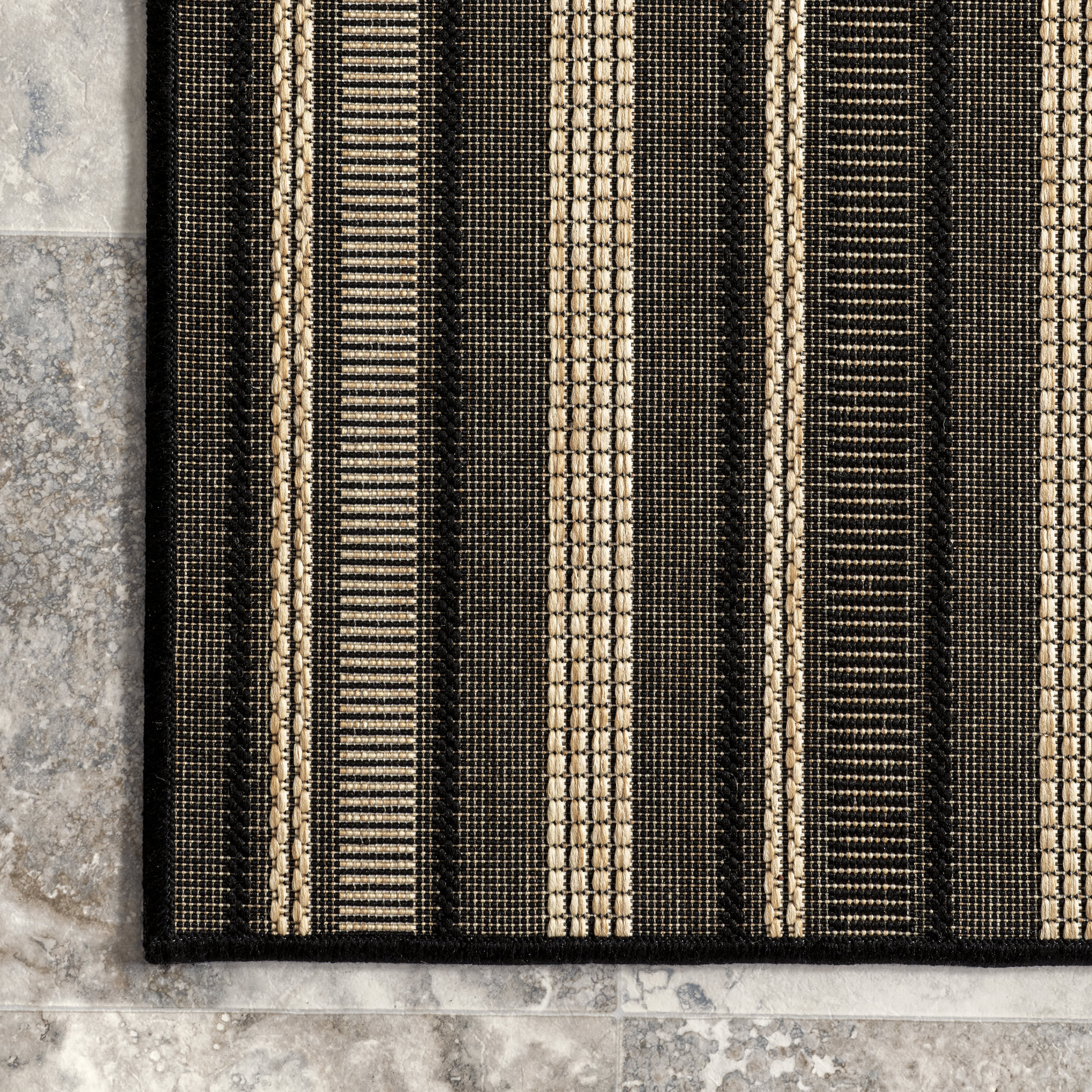 Gazania Striped Indoor/Outdoor Area Rug - Soft Beige Bohemian Design for Living Room, Bedroom & Patio Decor