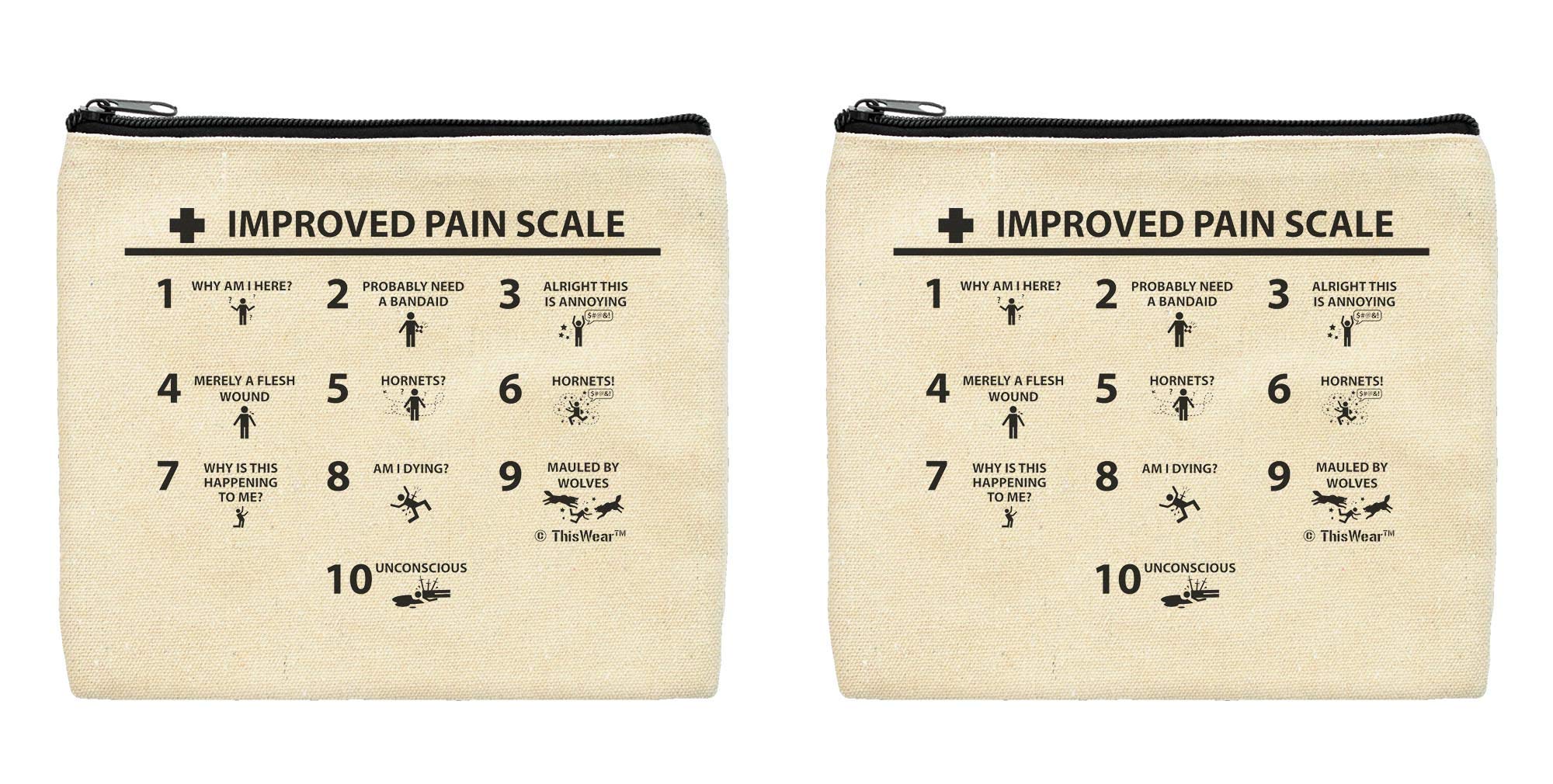Funny Nurse Bags with Pain Scale - 2-Pack Doctor & Nurse Appreciation Gifts for LPN RN - Perfect Makeup Bags for Medical Professionals, Students & Healthcare Workers - Great for Work, School or Travel