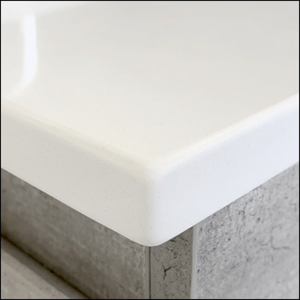 Fienza Crystal Pure 750mm Undermount Bathroom Vanity with Stone Top - Wall Mounted Satin White SC75ZL Model (Left Drawers & Fingerpull Design) - Perfect for Modern Bathrooms, Powder Rooms & Small Space Solutions