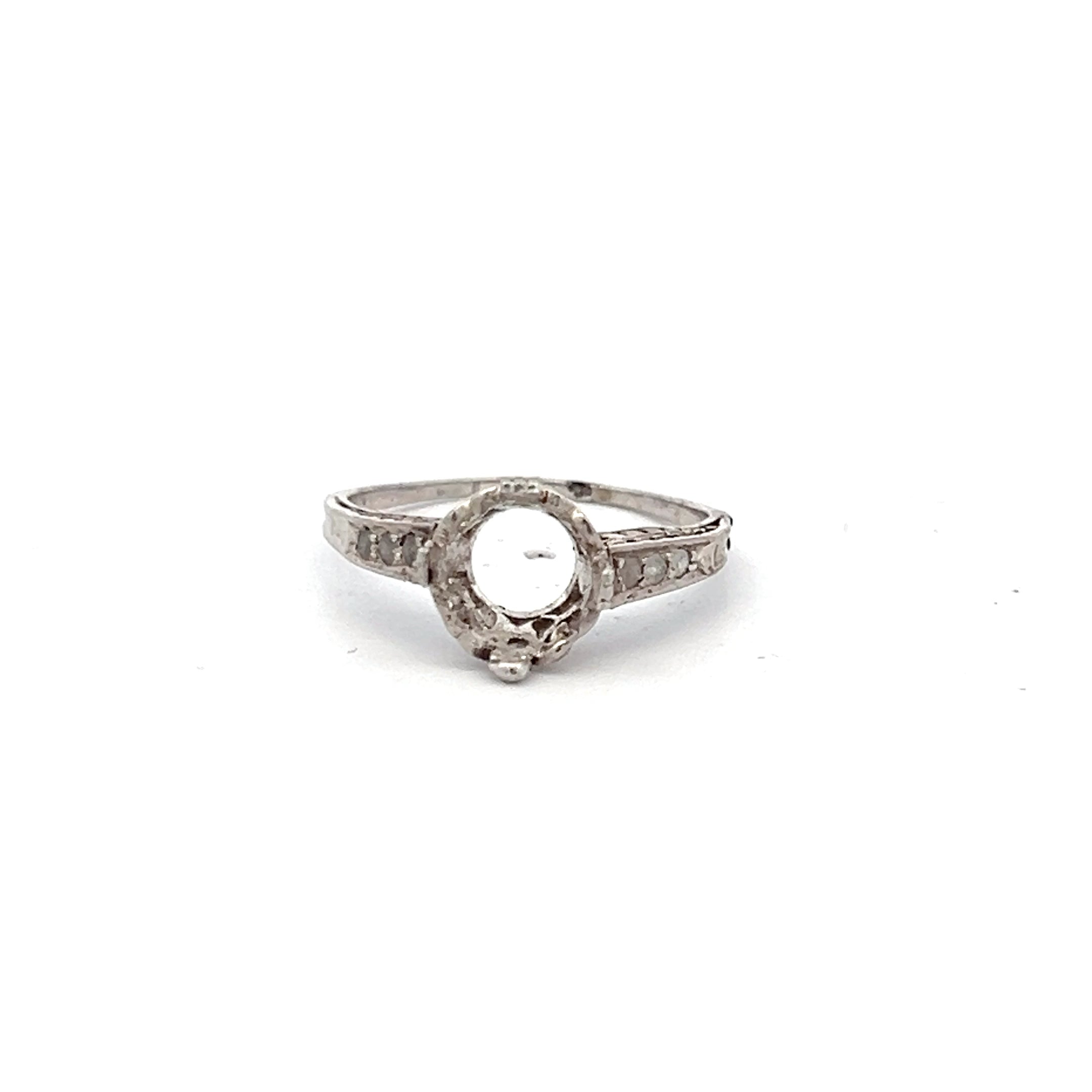 0.03 Carat Rose Cut Diamond 14K White Gold Semi Mount Ring - Elegant Wedding Band, Engagement Ring Setting for Women